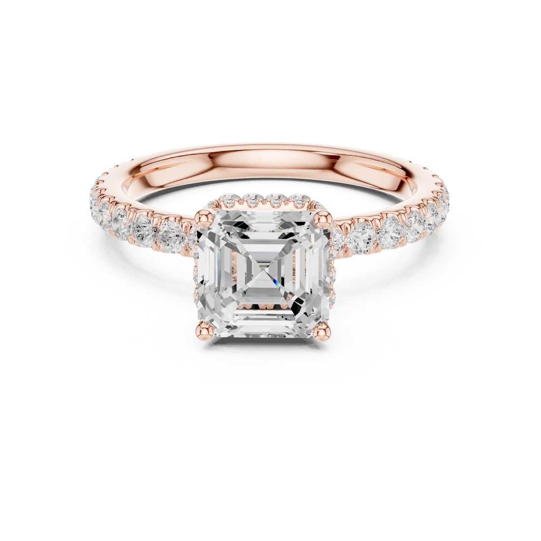 Asscher Cut Diamond Double Halo Pave Engagement Ring
