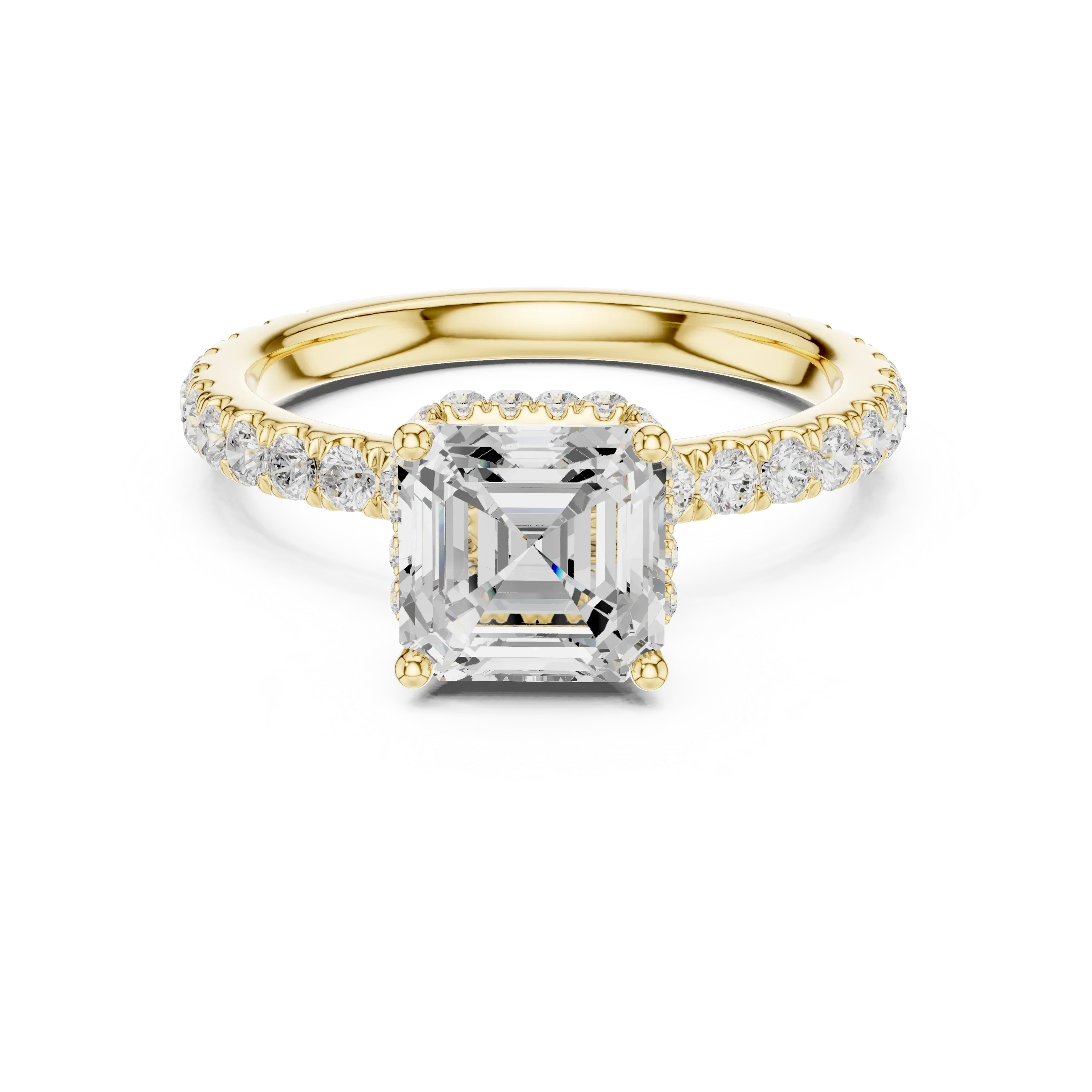 Asscher Cut Diamond Double Halo Pave Engagement Ring