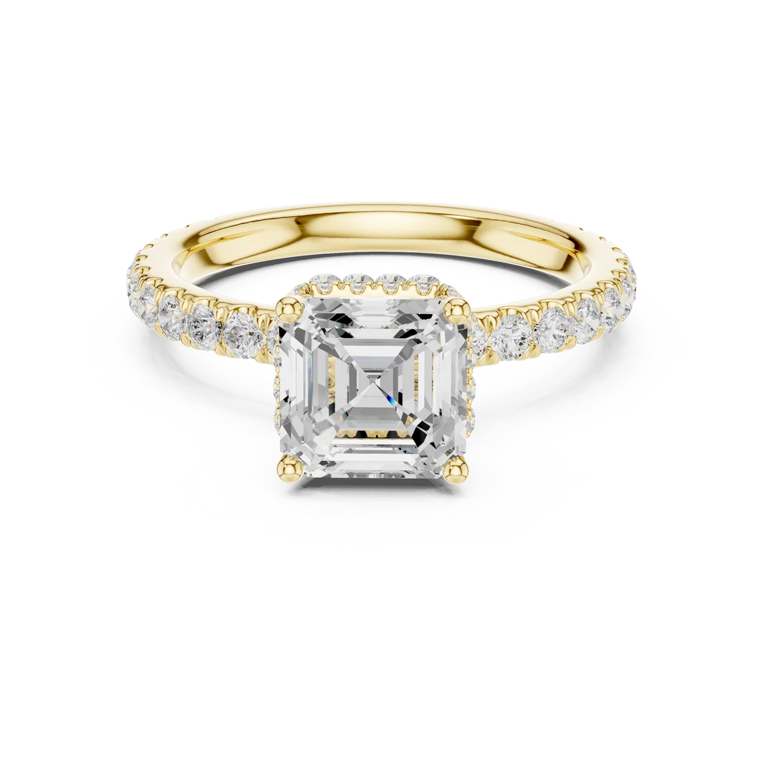 Asscher Cut Diamond Double Halo Pave Engagement Ring