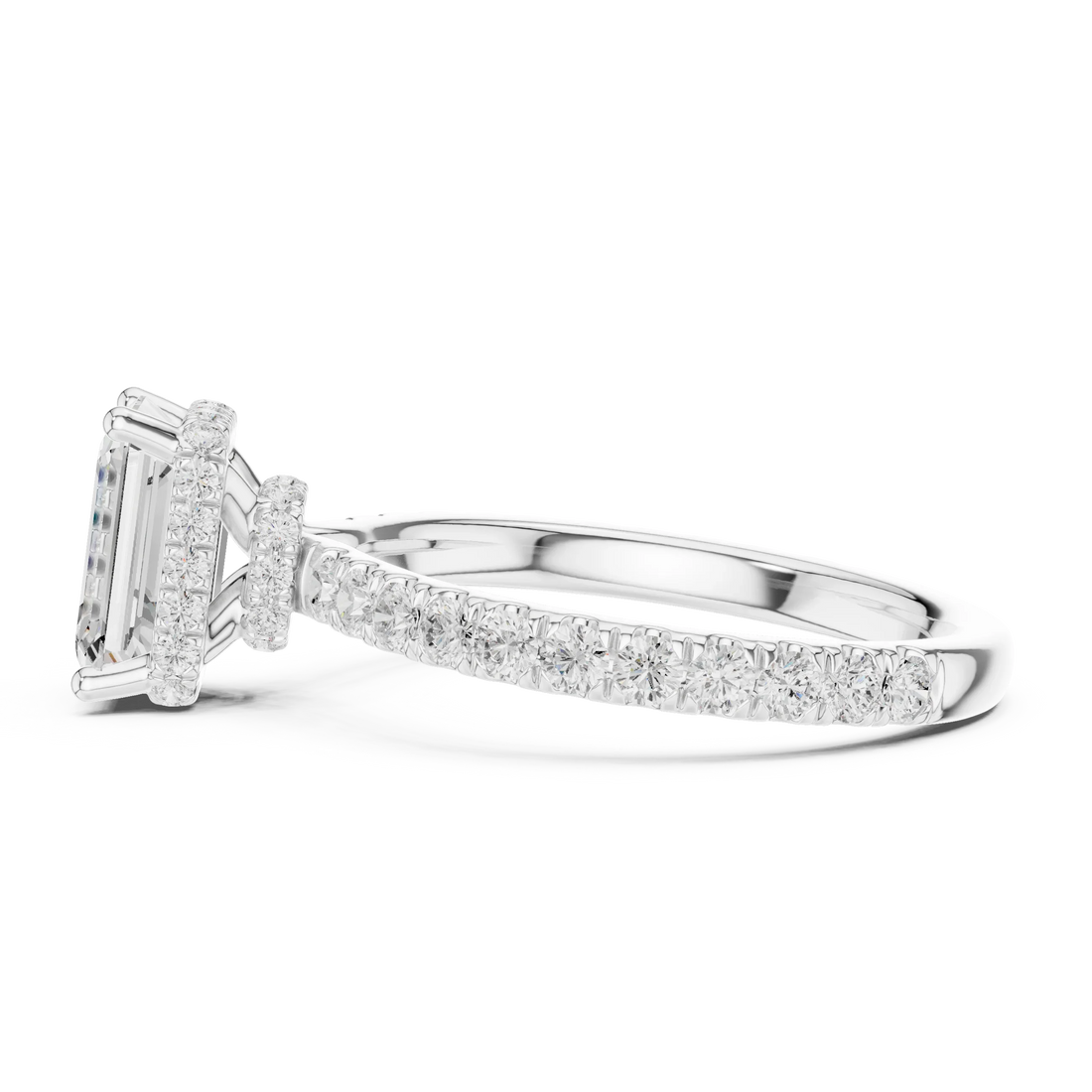 Emerald Cut Diamond Double Halo Pave Engagement Ring