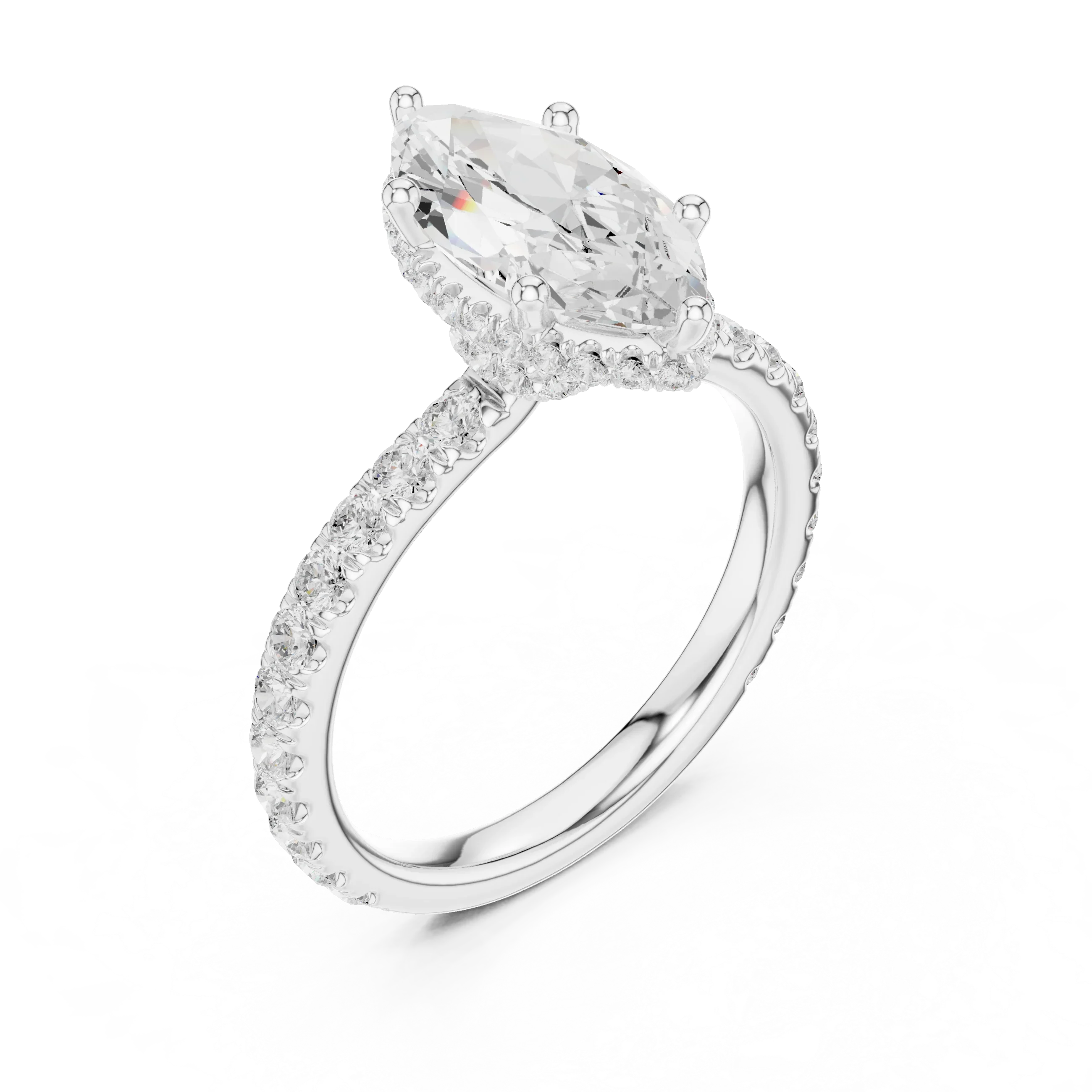Marquise Cut Diamond Double Halo Pave Engagement Ring