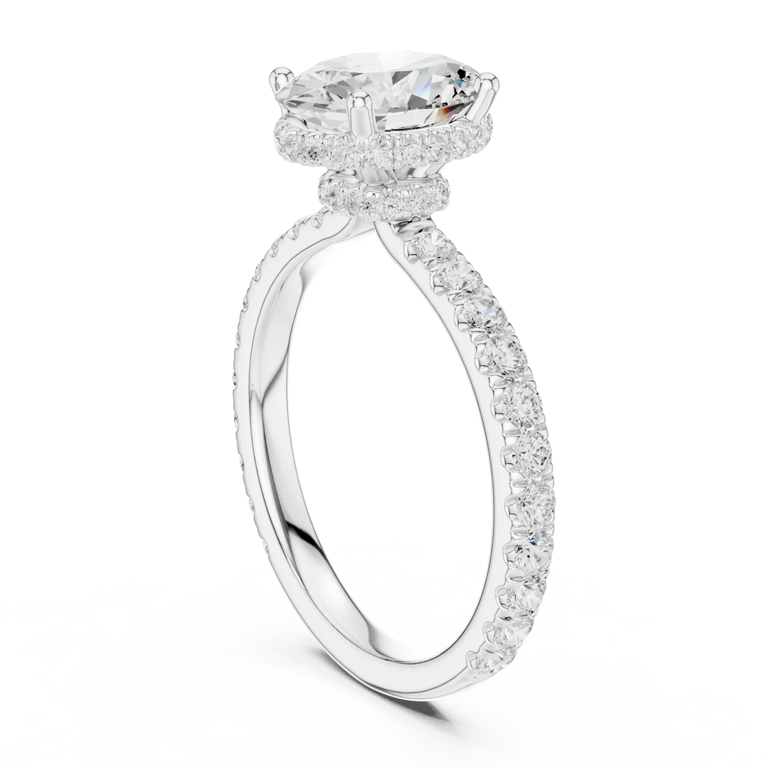 Oval Cut Diamond Double Halo Pave Engagement Ring