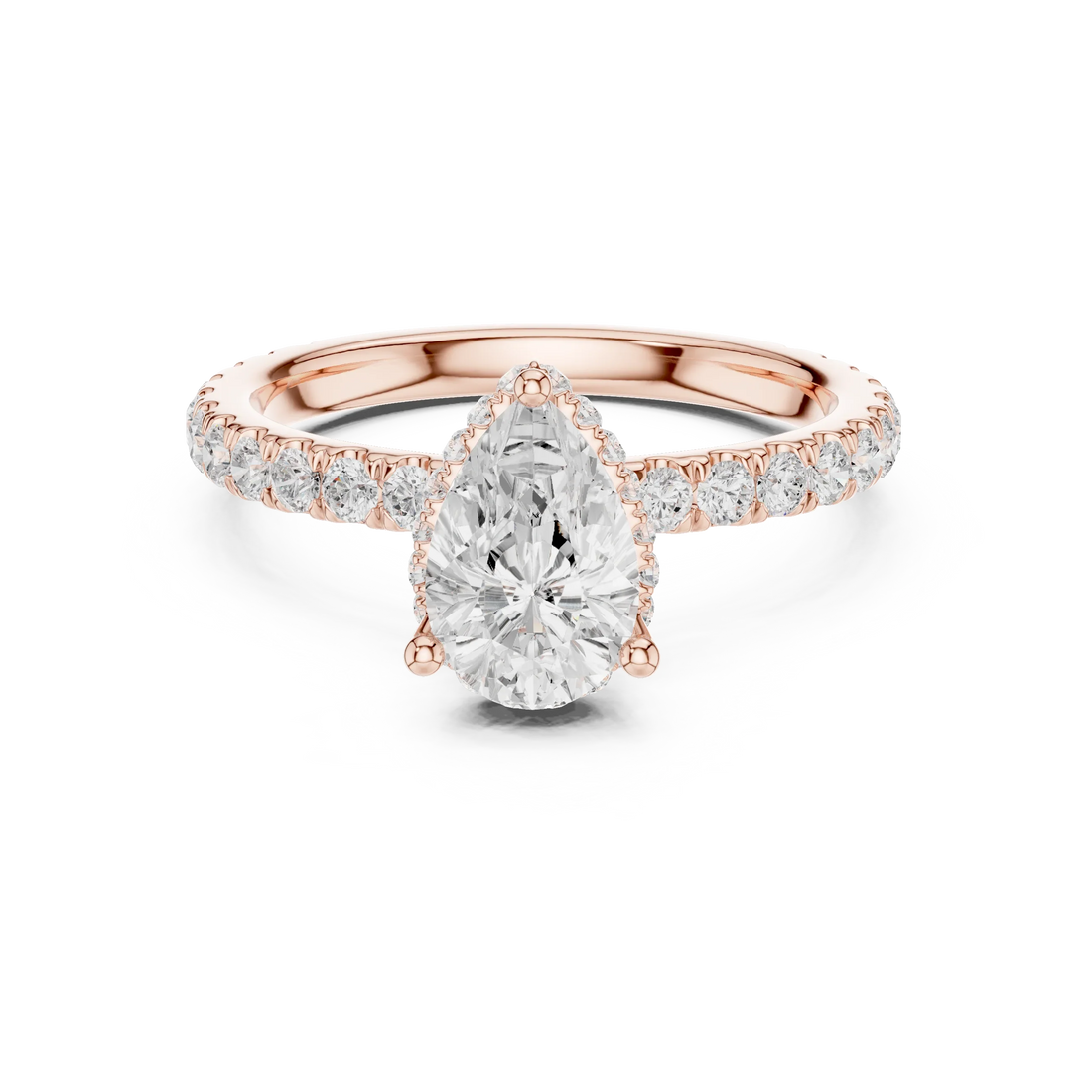 Pear Cut Diamond Double Halo Pave Engagement Ring