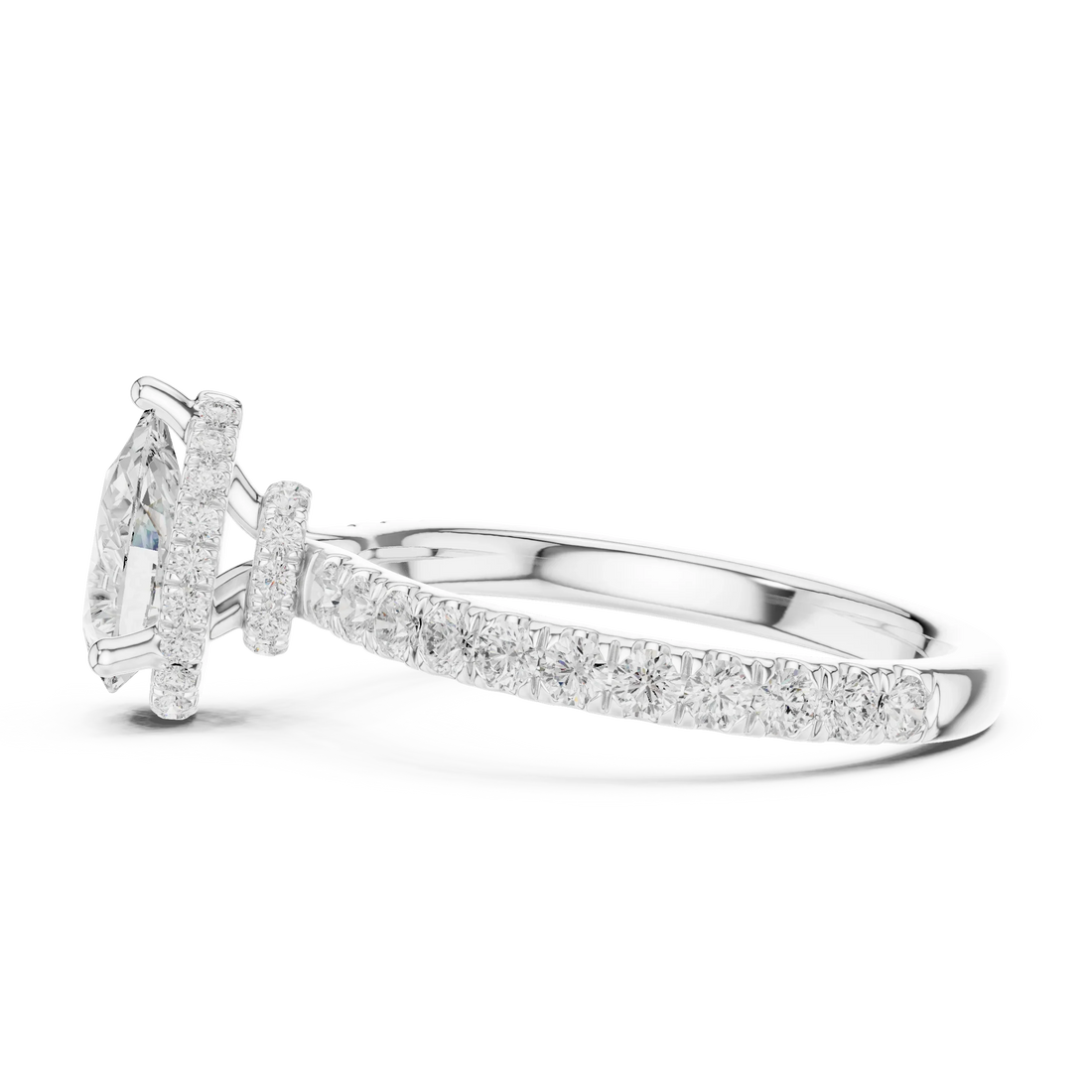 Pear Cut Diamond Double Halo Pave Engagement Ring