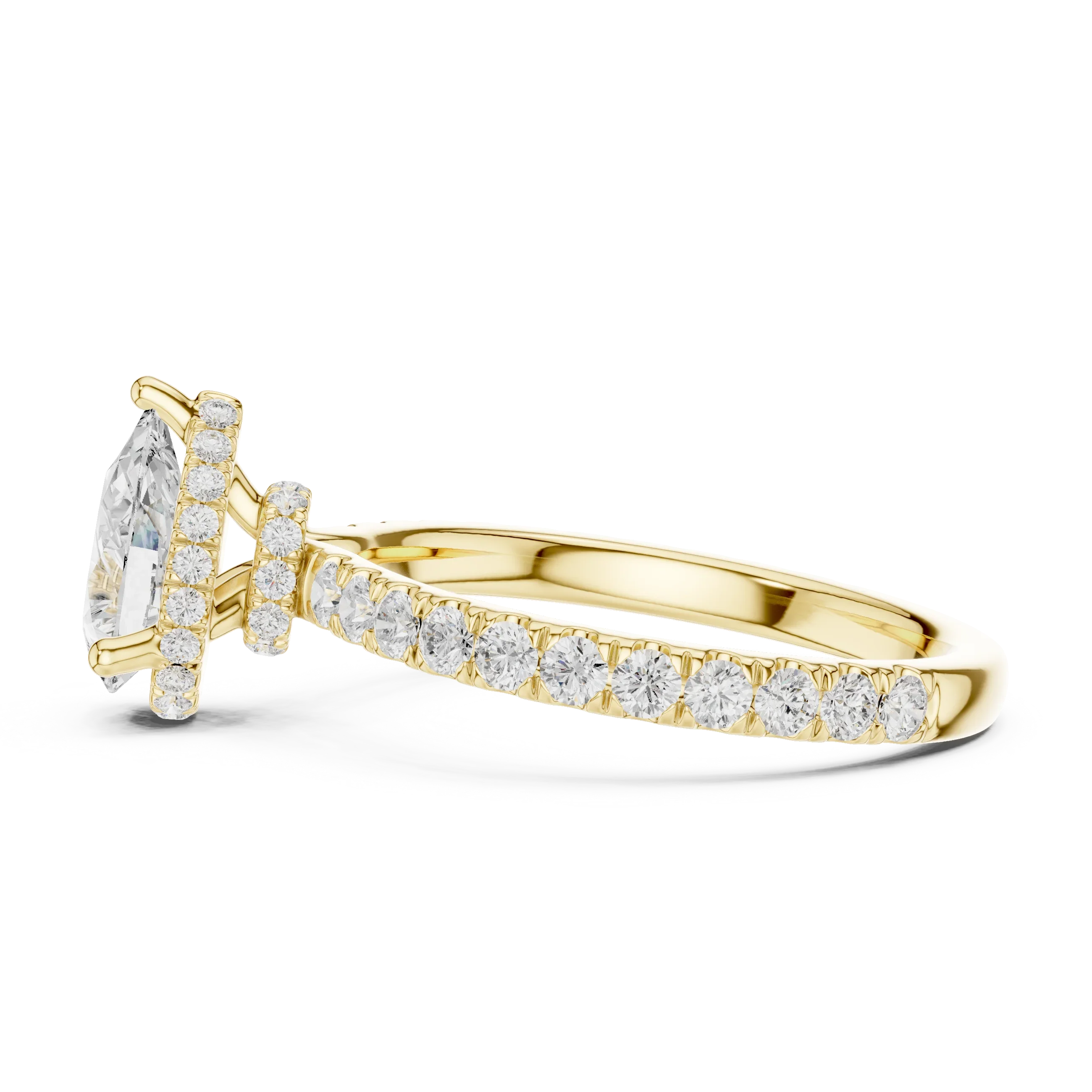 Pear Cut Diamond Double Halo Pave Engagement Ring