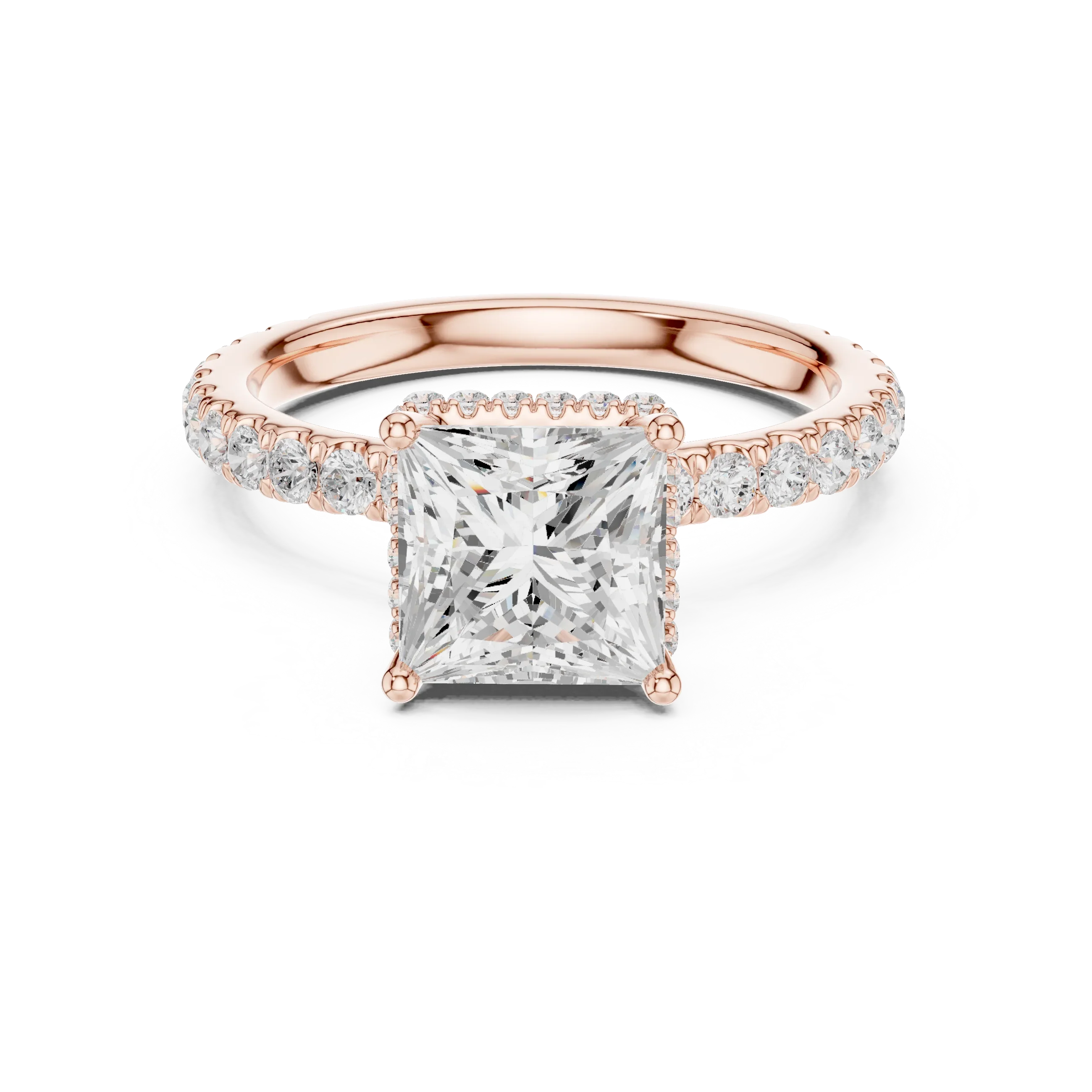 Princess Cut Diamond Double Halo Pave Engagement Ring