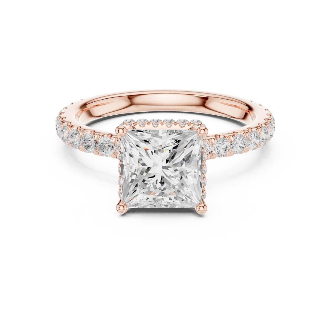 Princess Cut Diamond Double Halo Pave Engagement Ring