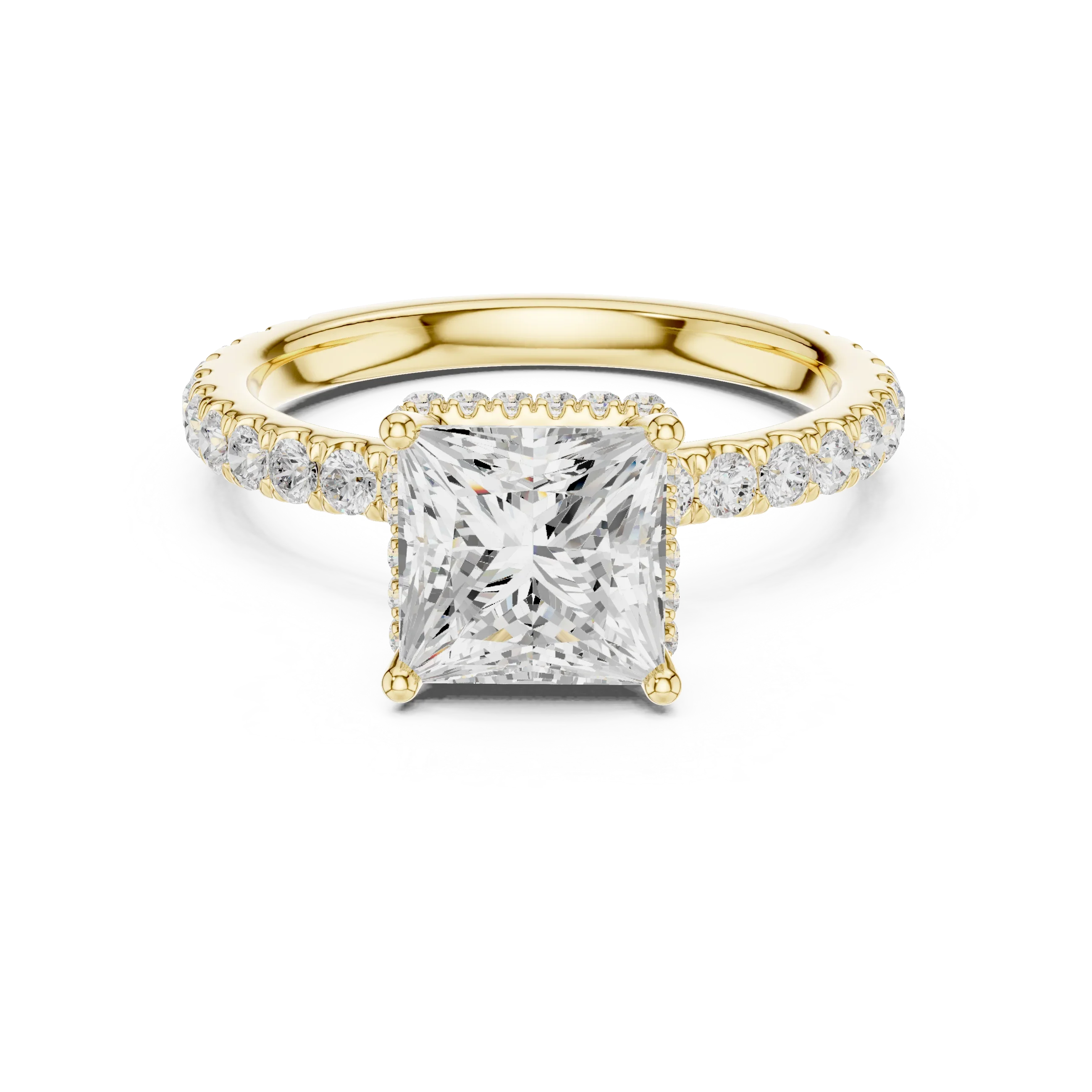 Princess Cut Diamond Double Halo Pave Engagement Ring