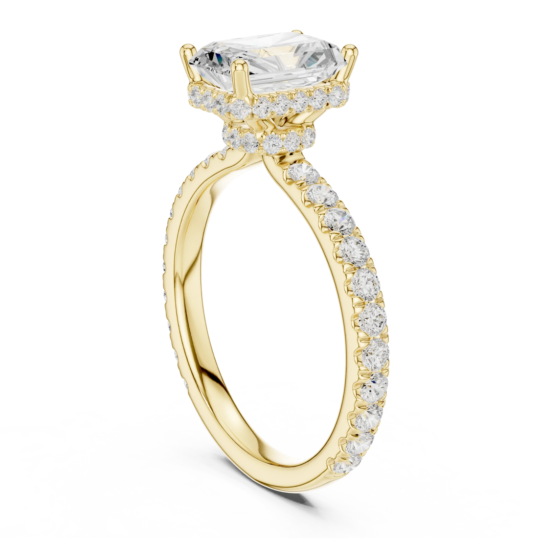 Radiant Cut Diamond Double Halo Pave Engagement Ring