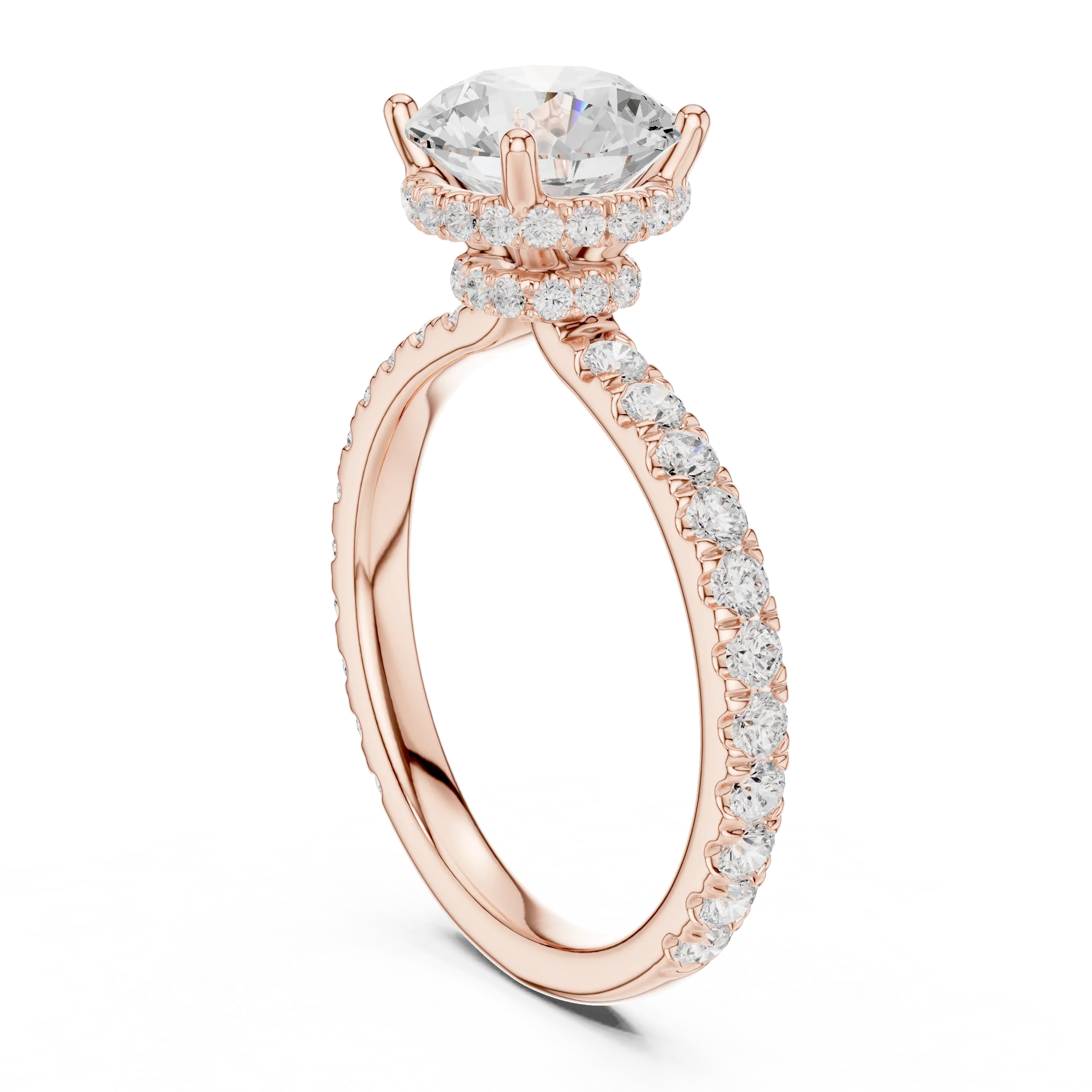 Round Cut Diamond Double Halo Pave Engagement Ring