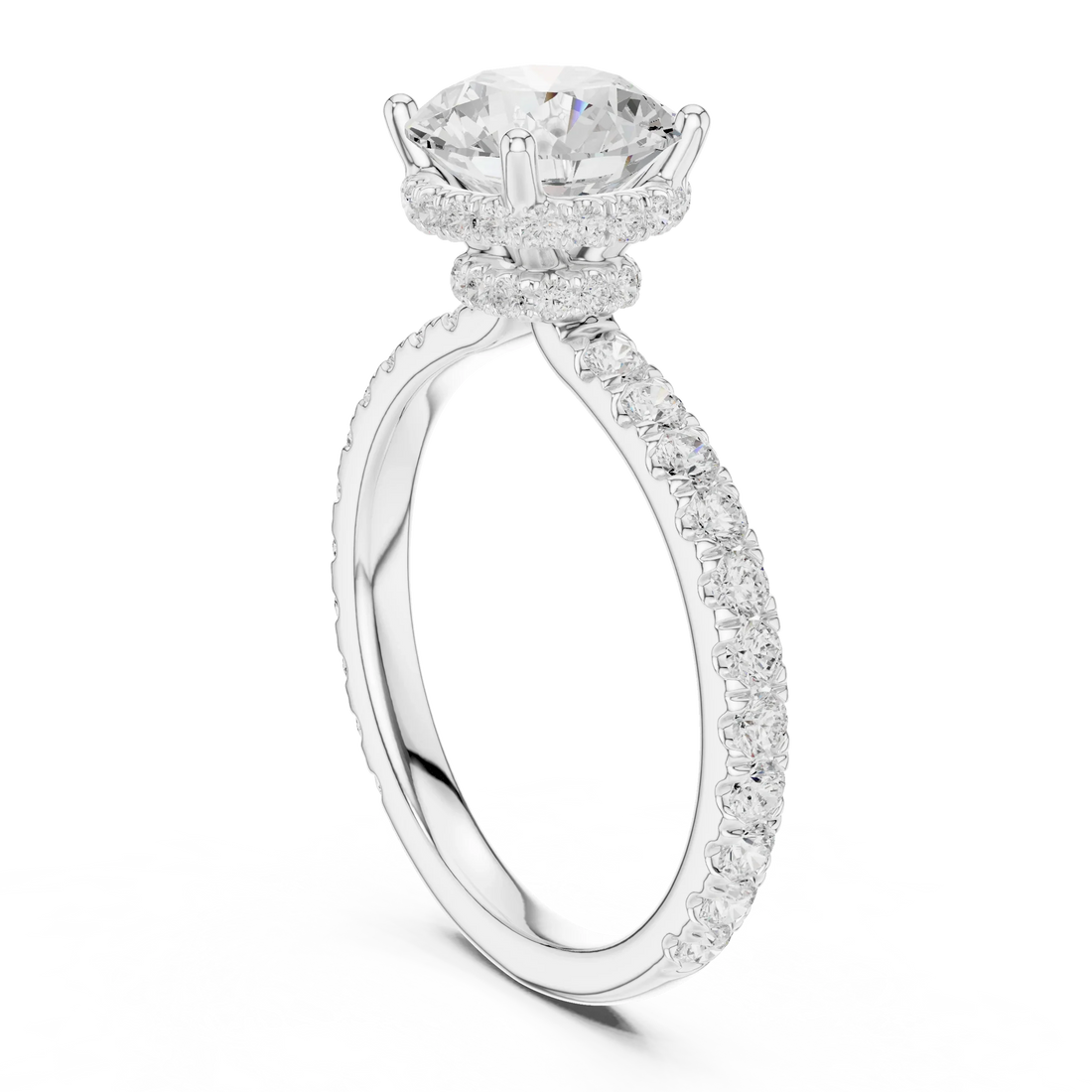 Round Cut Diamond Double Halo Pave Engagement Ring