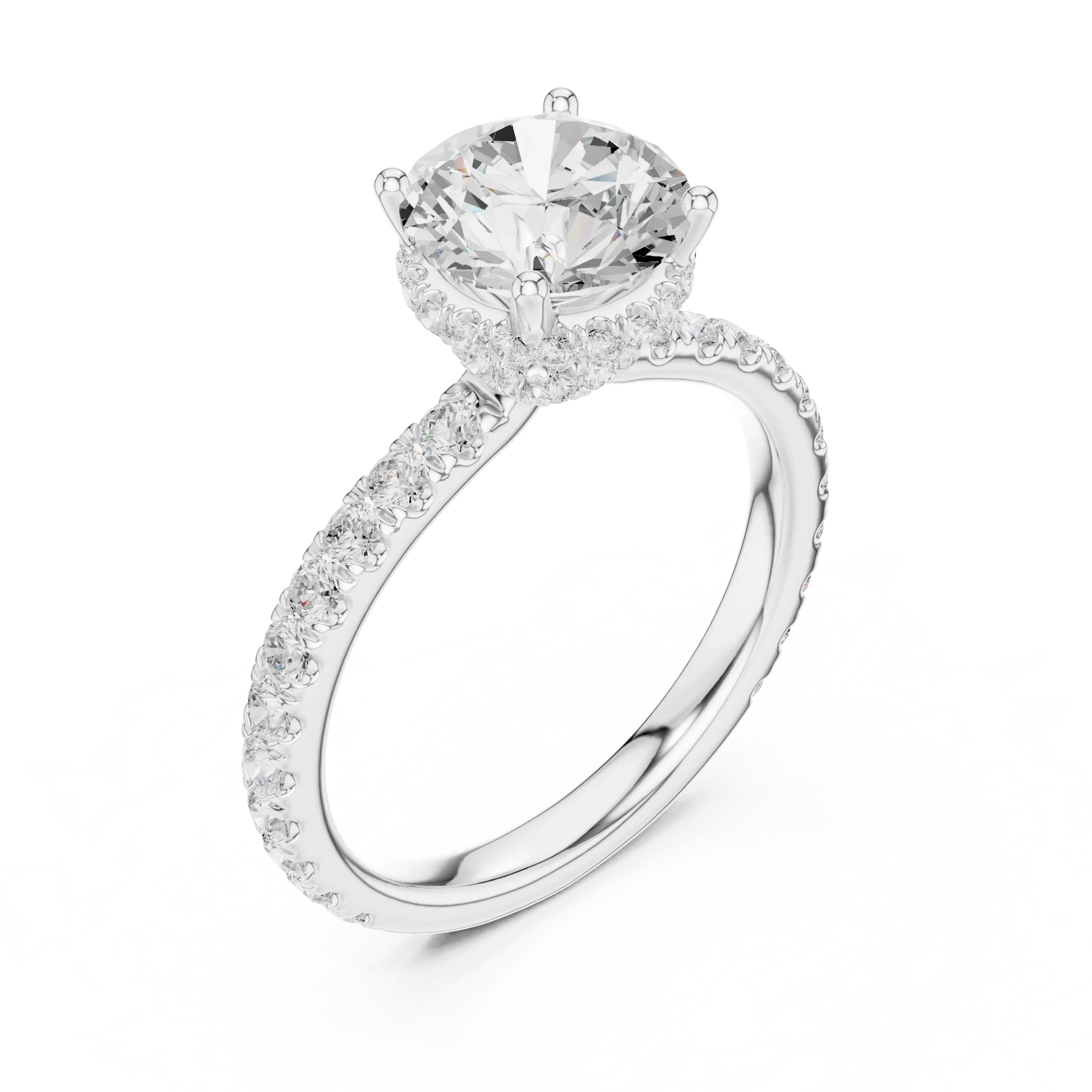Round Cut Diamond Double Halo Pave Engagement Ring