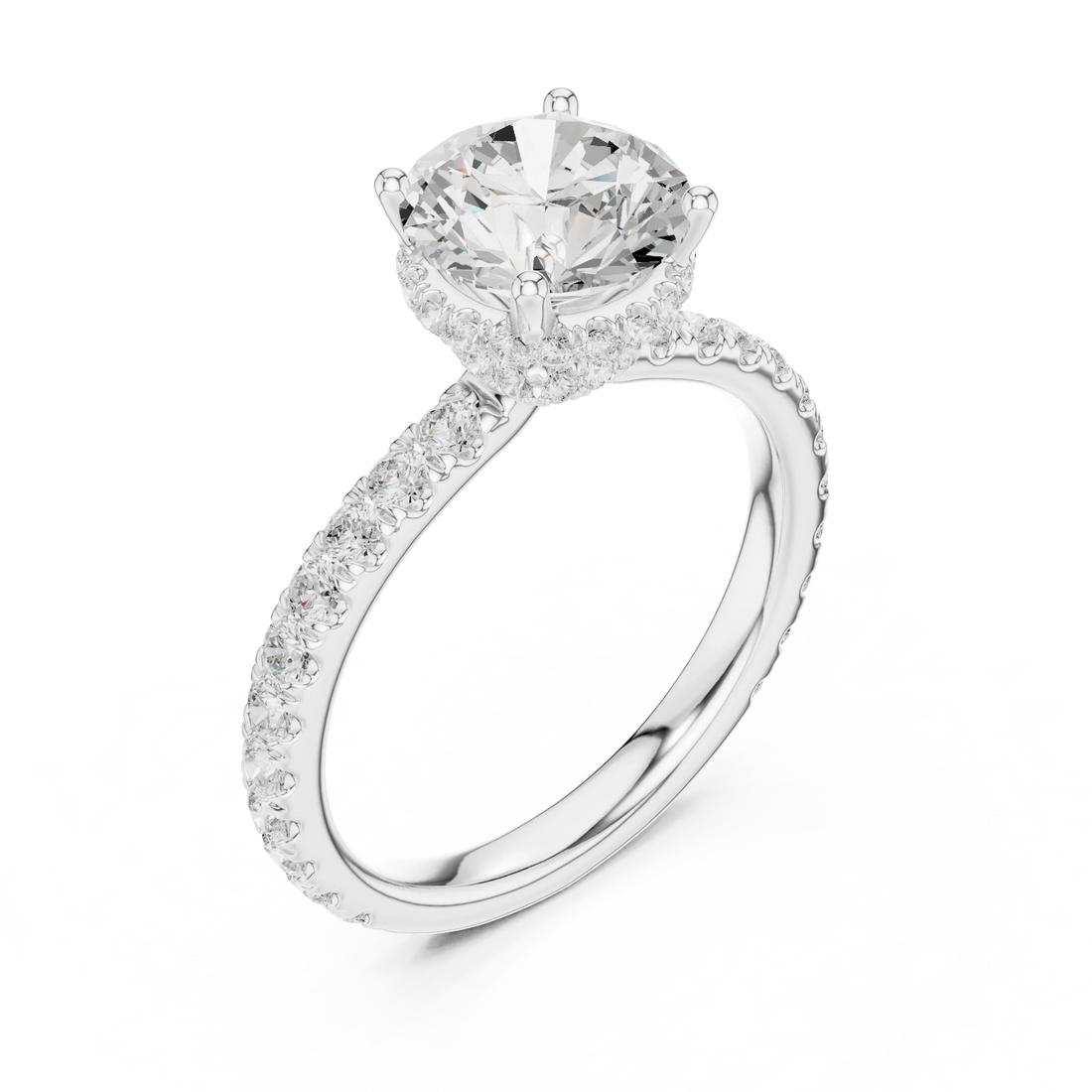 Round Cut Diamond Double Halo Pave Engagement Ring