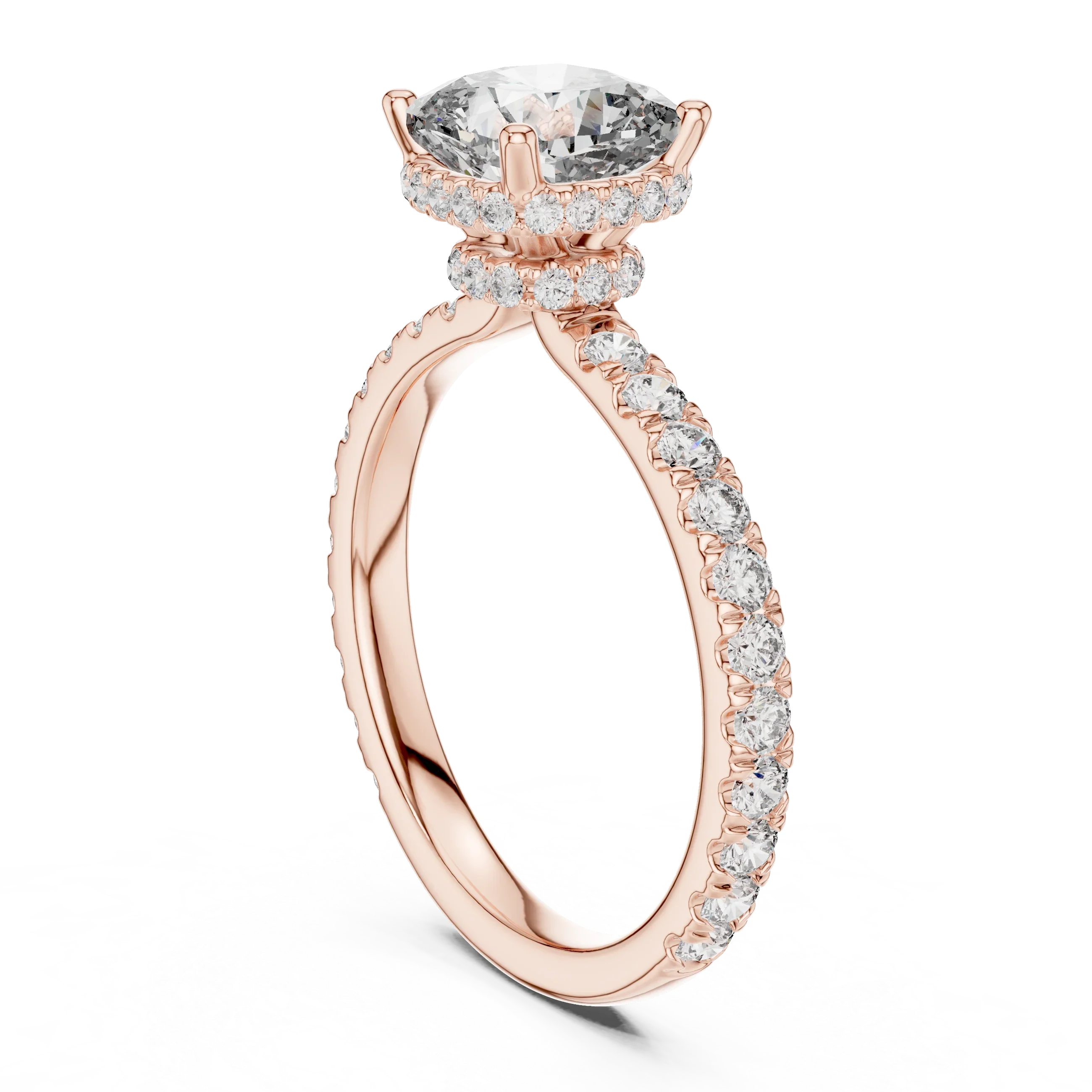 Cushion Brilliant Halo Diamond Engagement Ring with Pave Band