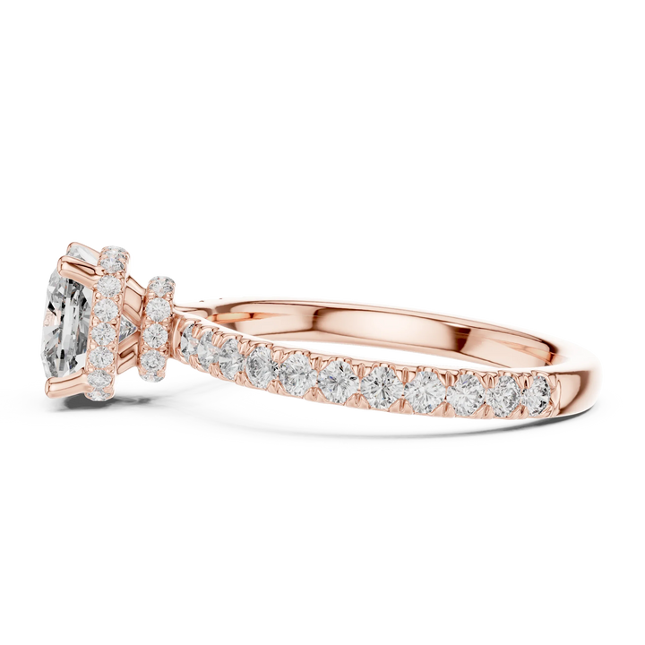 Cushion Brilliant Halo Diamond Engagement Ring with Pave Band