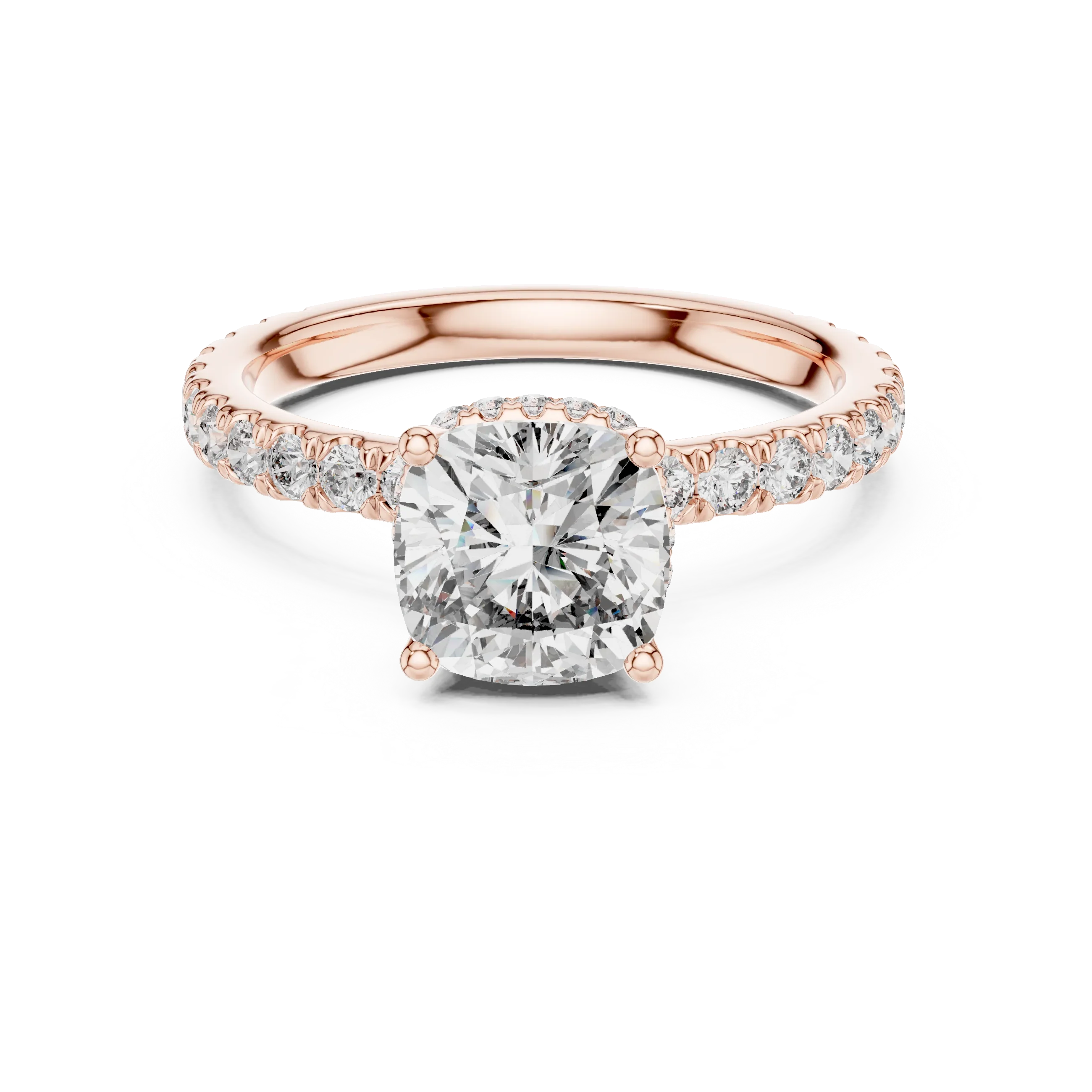 Cushion Brilliant Halo Diamond Engagement Ring with Pave Band