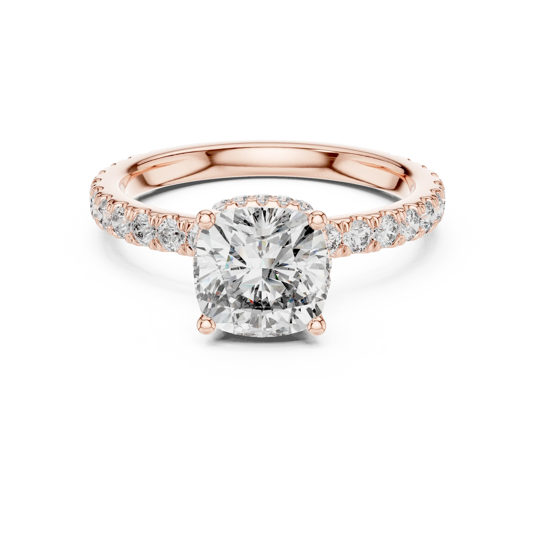 Cushion Brilliant Halo Diamond Engagement Ring with Pave Band