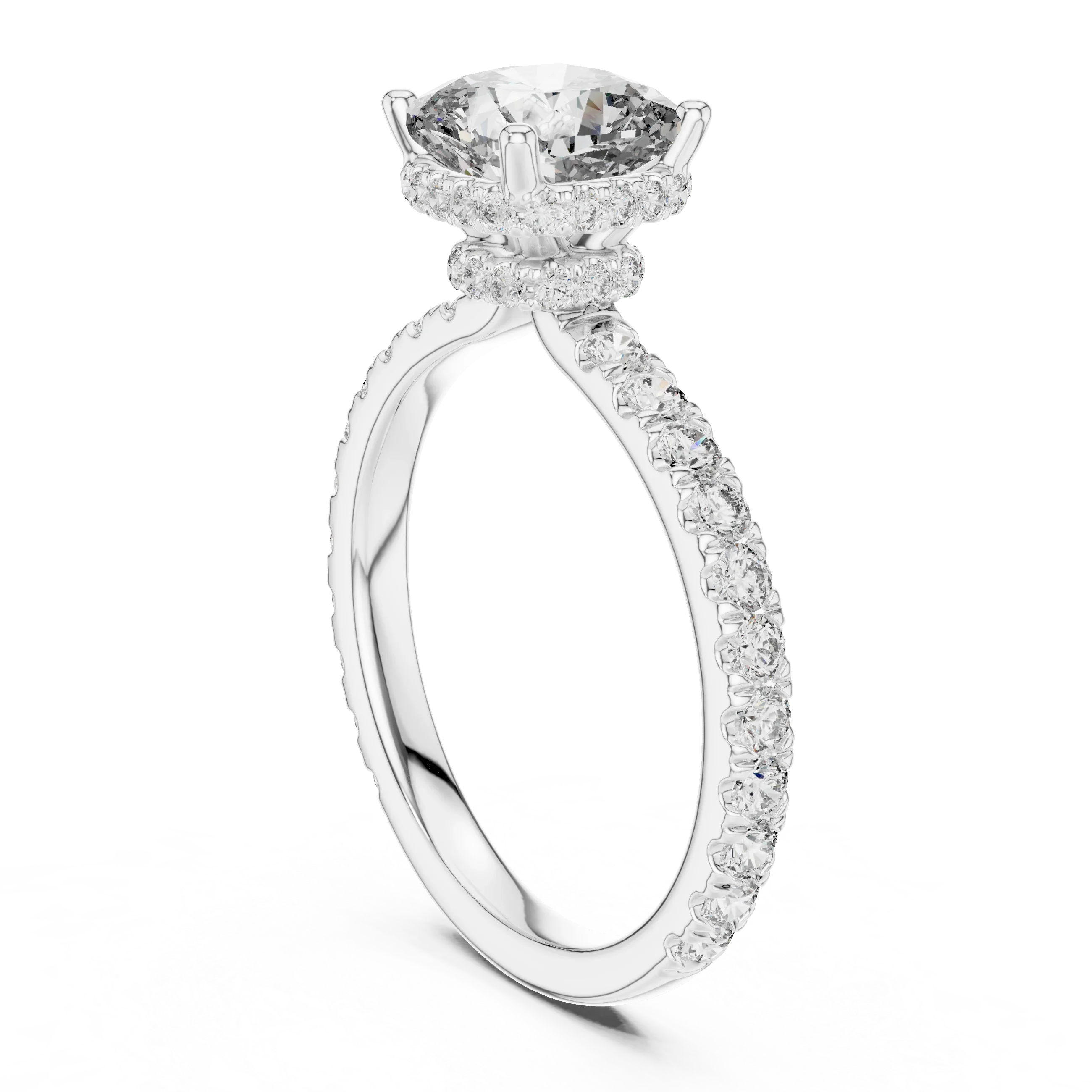 Cushion Brilliant Halo Diamond Engagement Ring with Pave Band