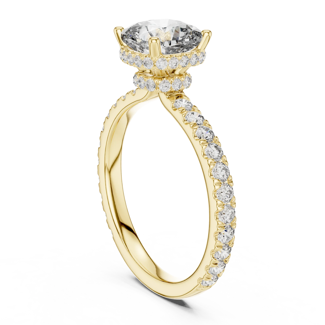 Cushion Brilliant Halo Diamond Engagement Ring with Pave Band
