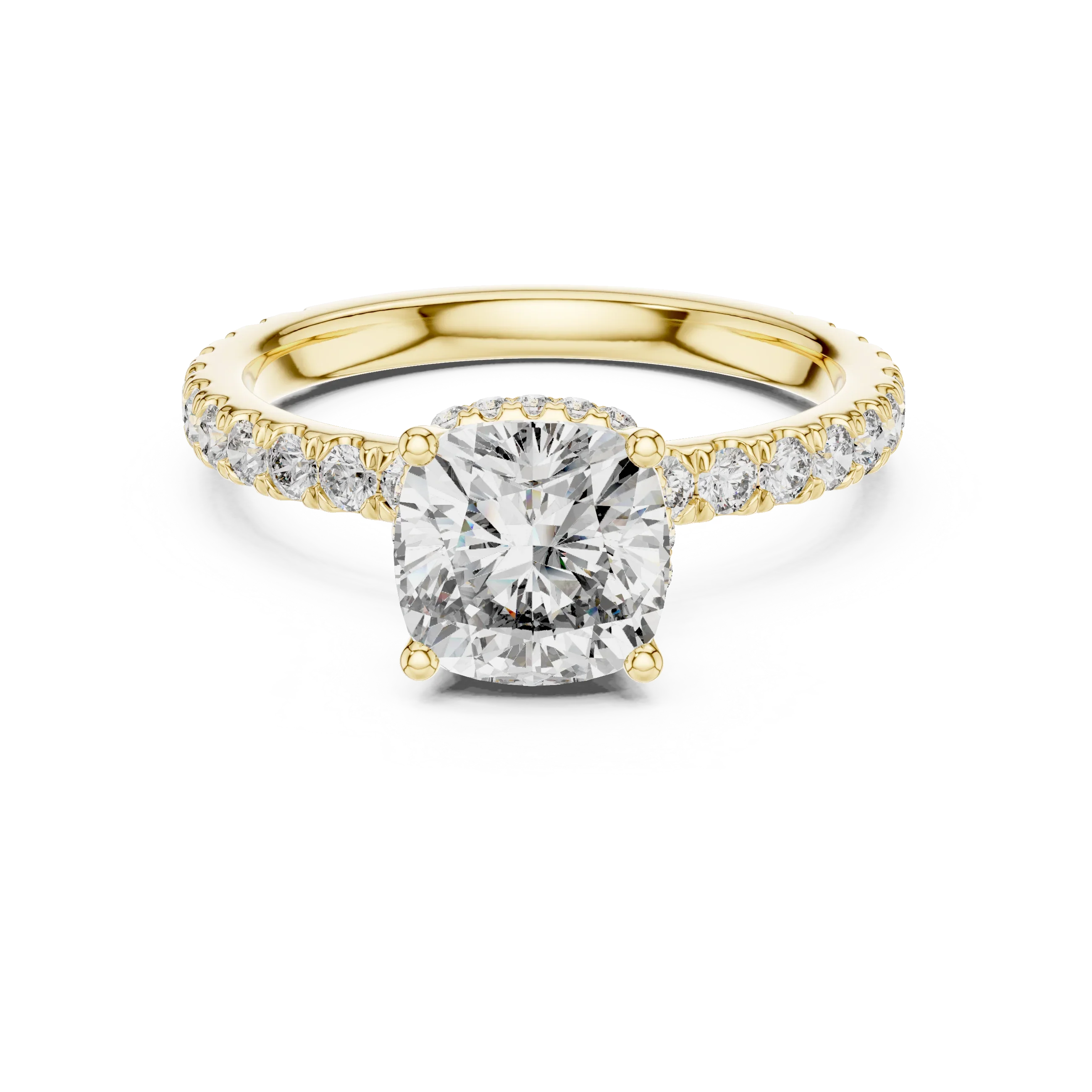 Cushion Brilliant Halo Diamond Engagement Ring with Pave Band