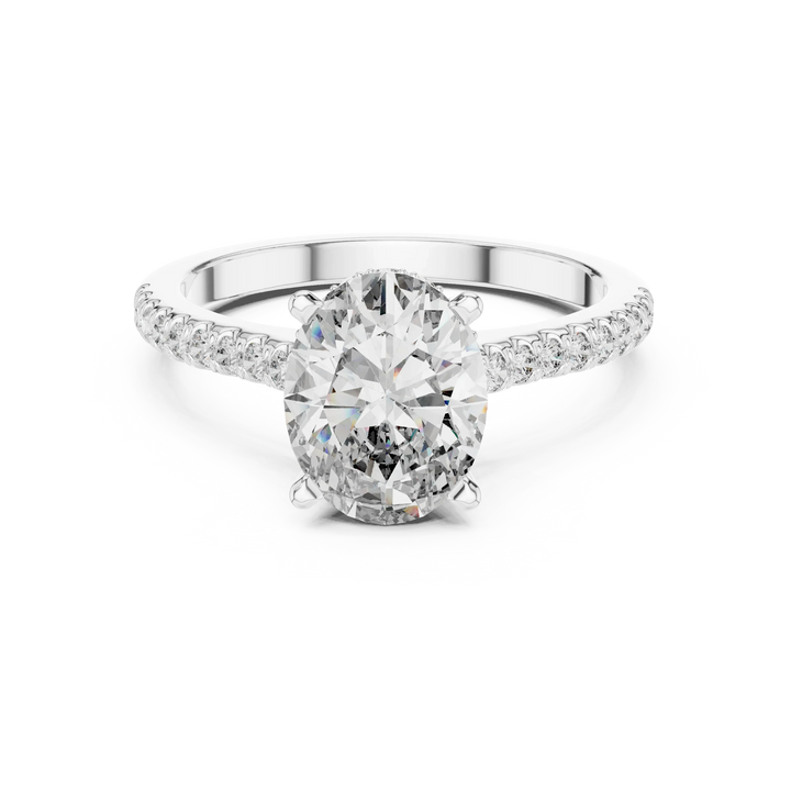 Oval Brilliant Hidden Halo Diamond Engagement Ring with Pave Shank