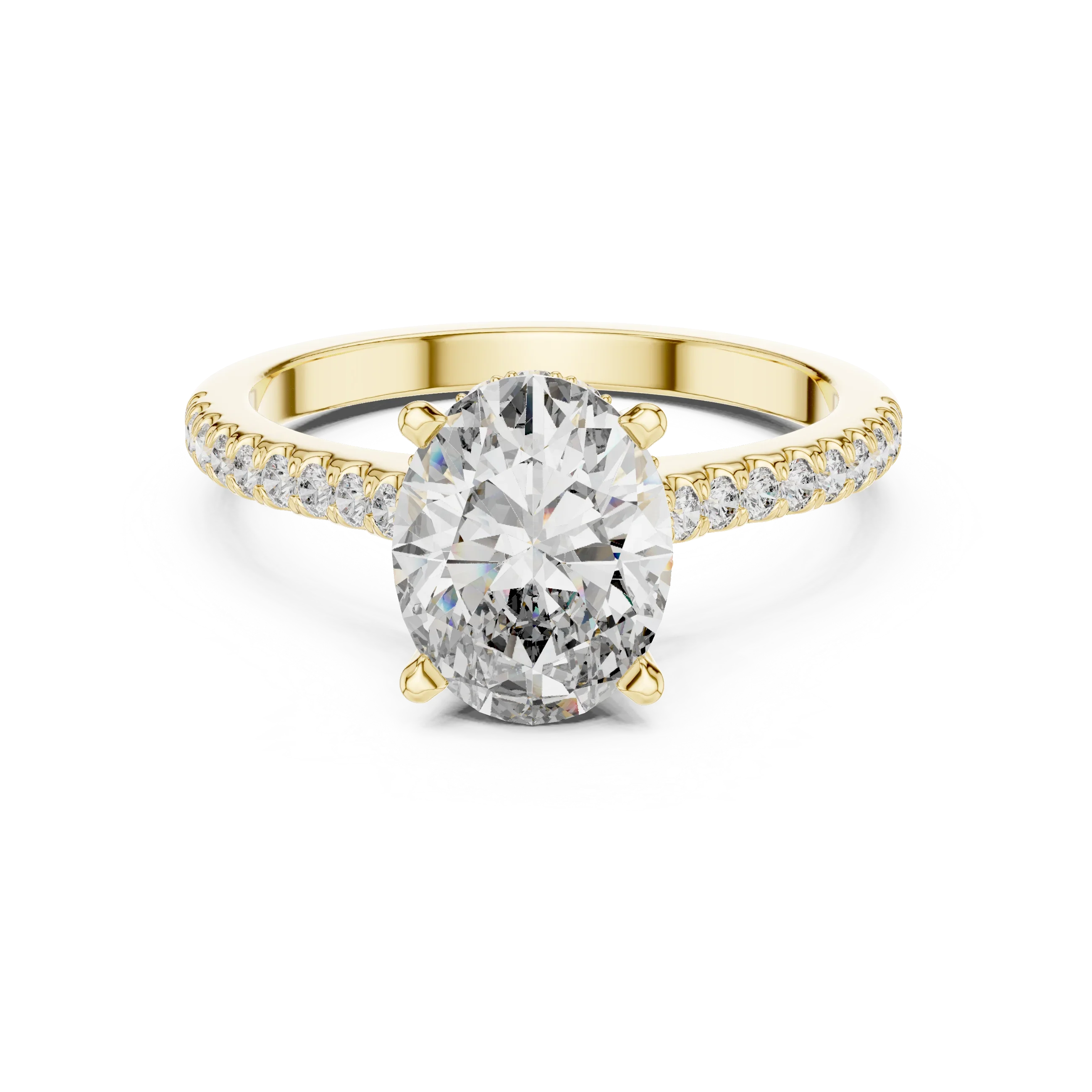 Oval Brilliant Hidden Halo Diamond Engagement Ring with Pave Shank