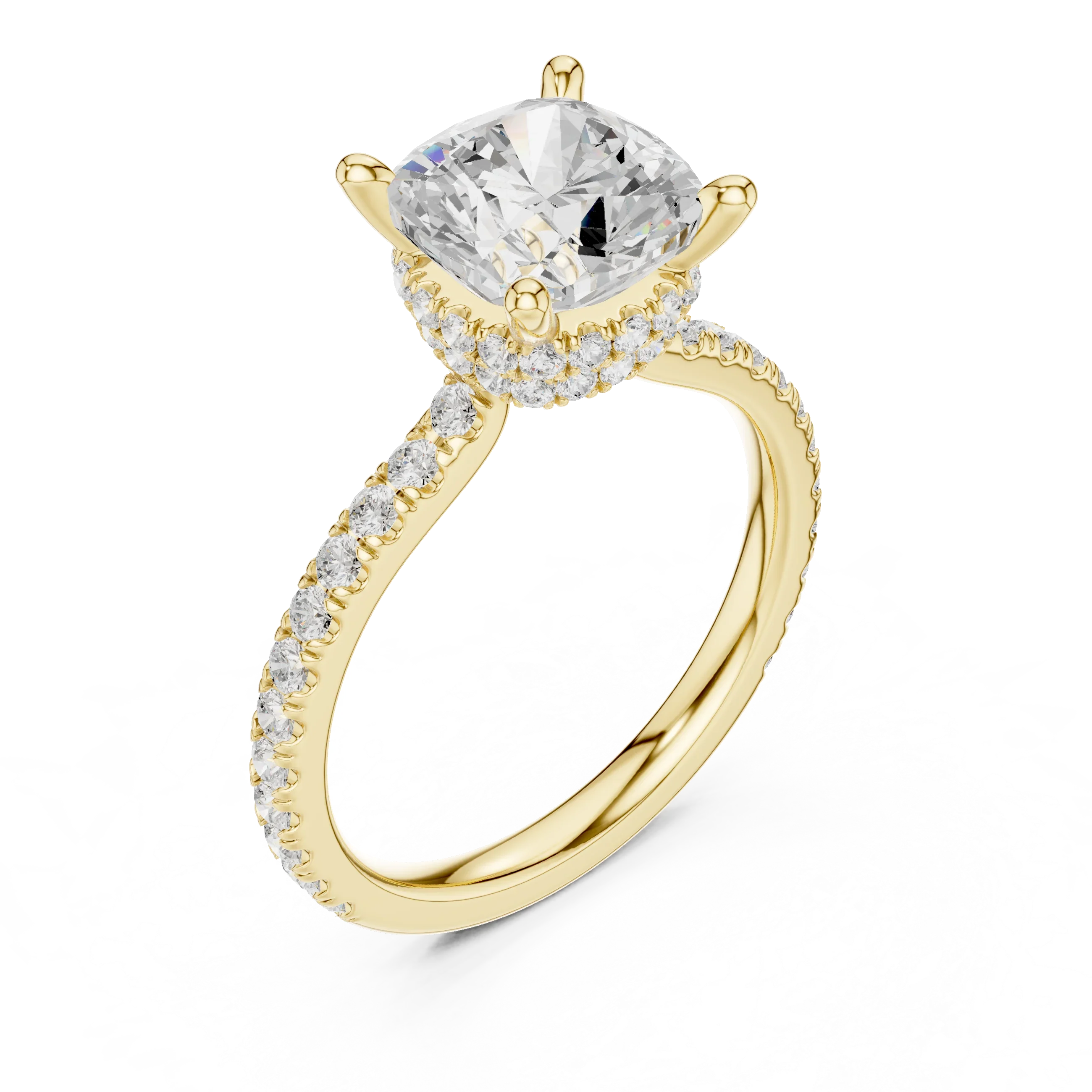 Cushion Cut Diamond Double Hidden Halo Engagement Ring