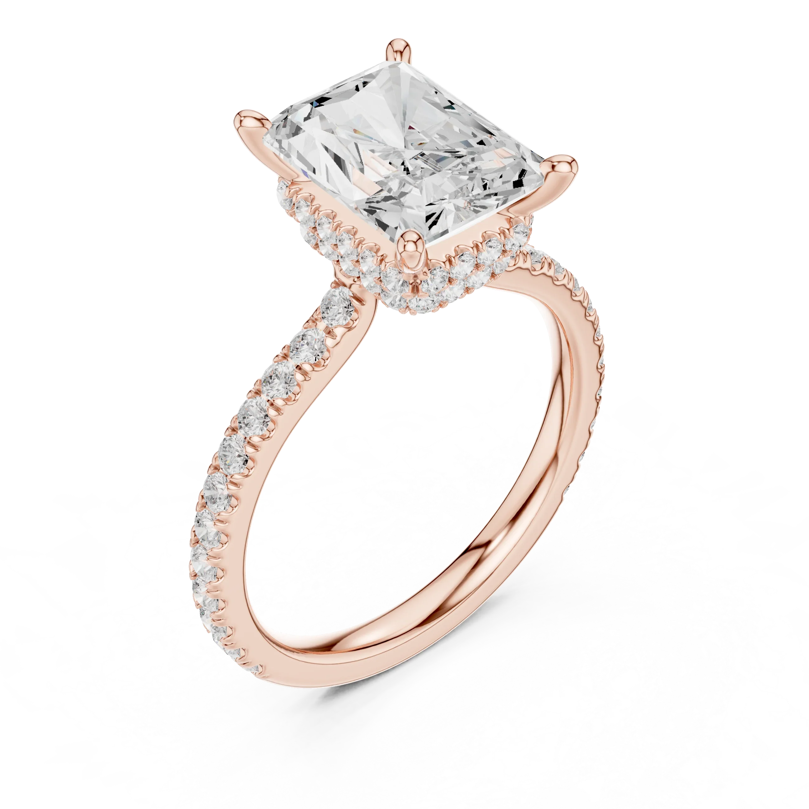 Radiant Cut Diamond Double Hidden Halo Engagement Ring