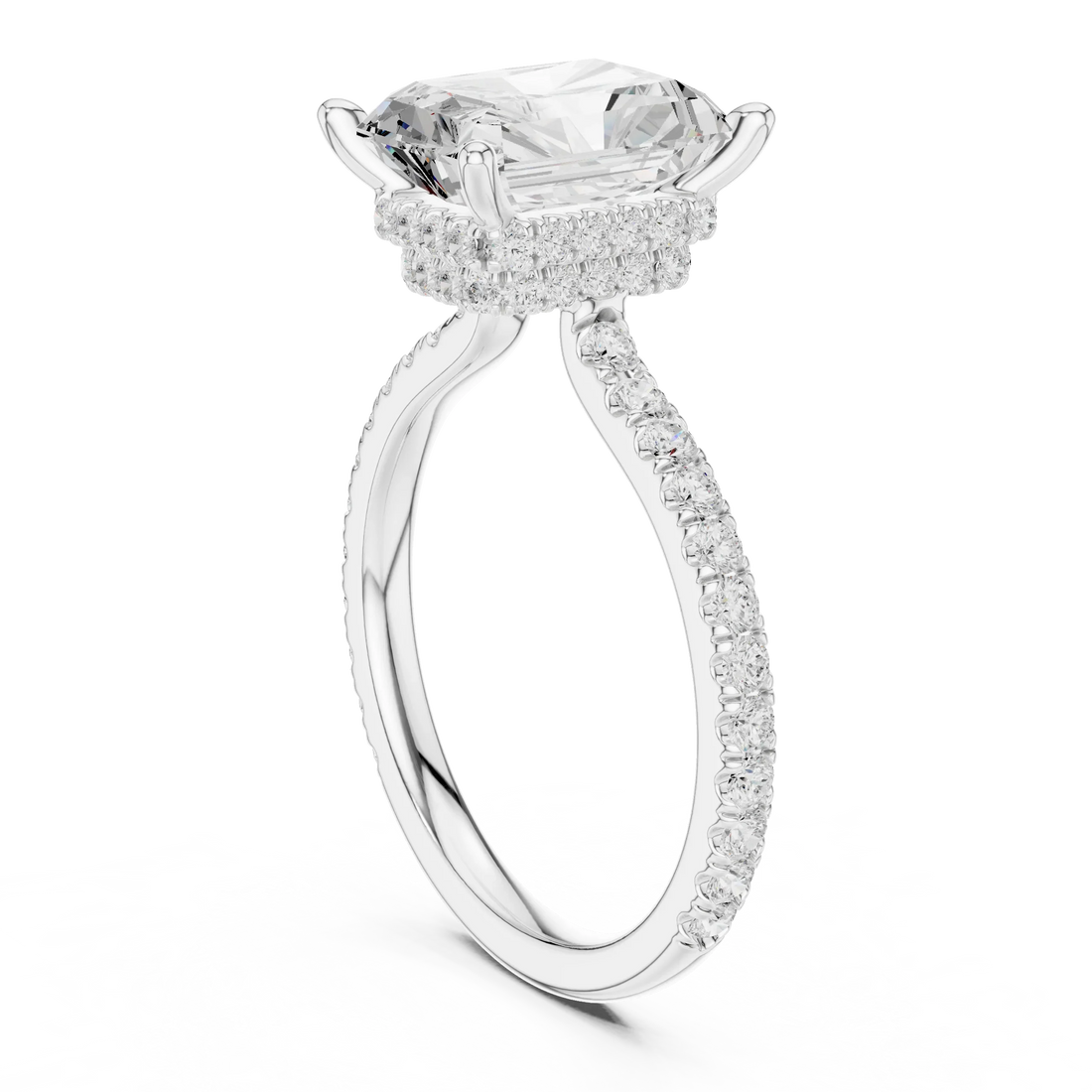 Radiant Cut Diamond Double Hidden Halo Engagement Ring
