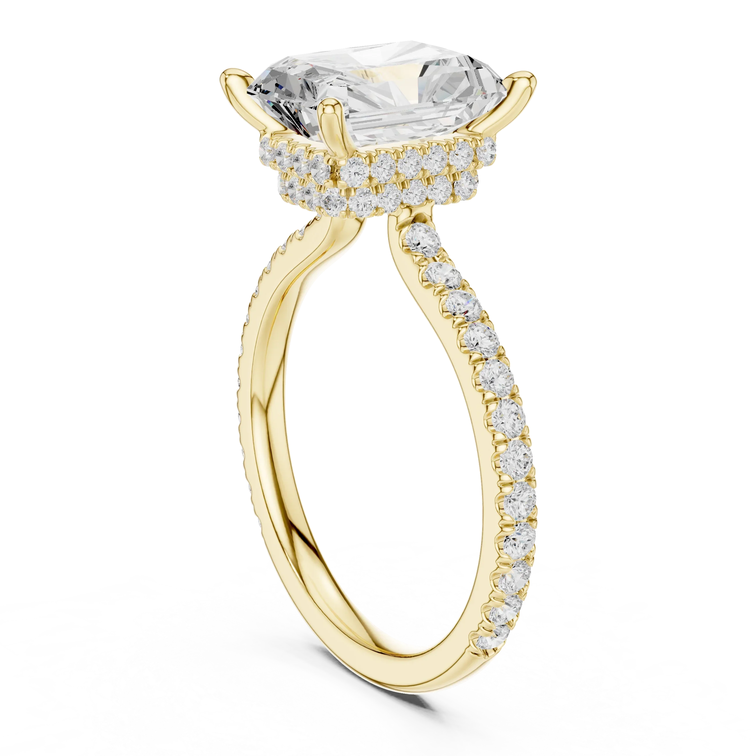 Radiant Cut Diamond Double Hidden Halo Engagement Ring