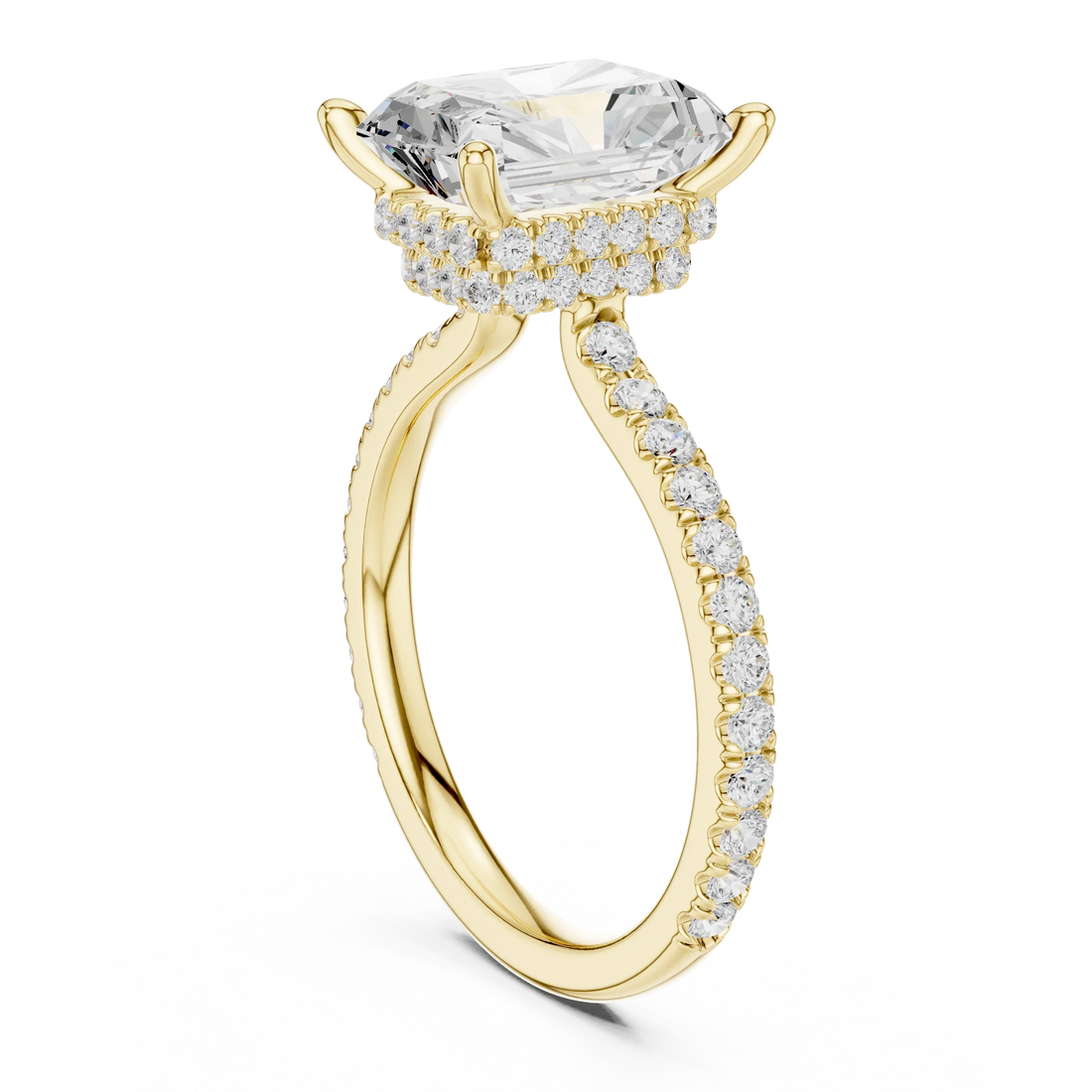 Radiant Cut Diamond Double Hidden Halo Engagement Ring