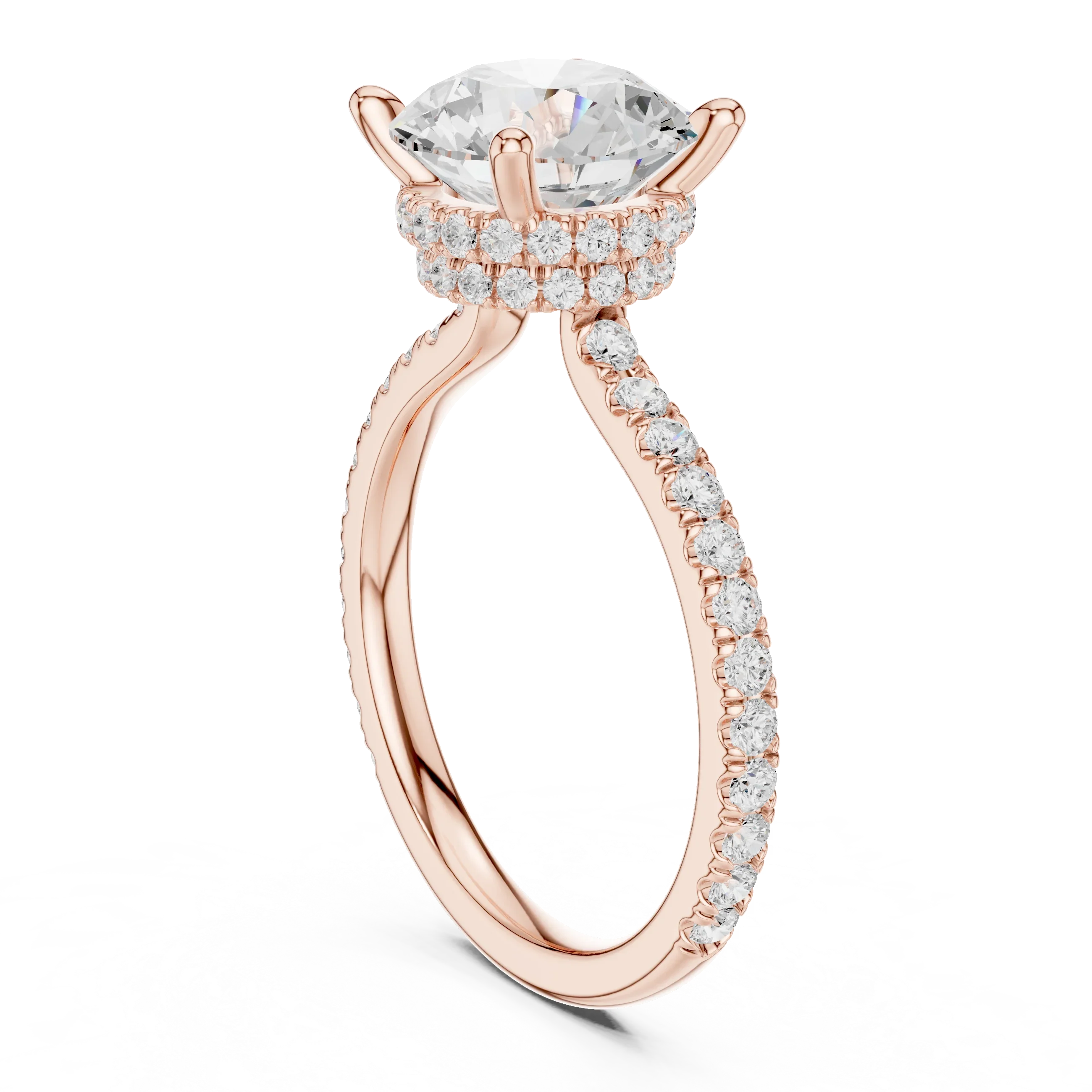 Round Cut Diamond Double Hidden Halo Engagement Ring