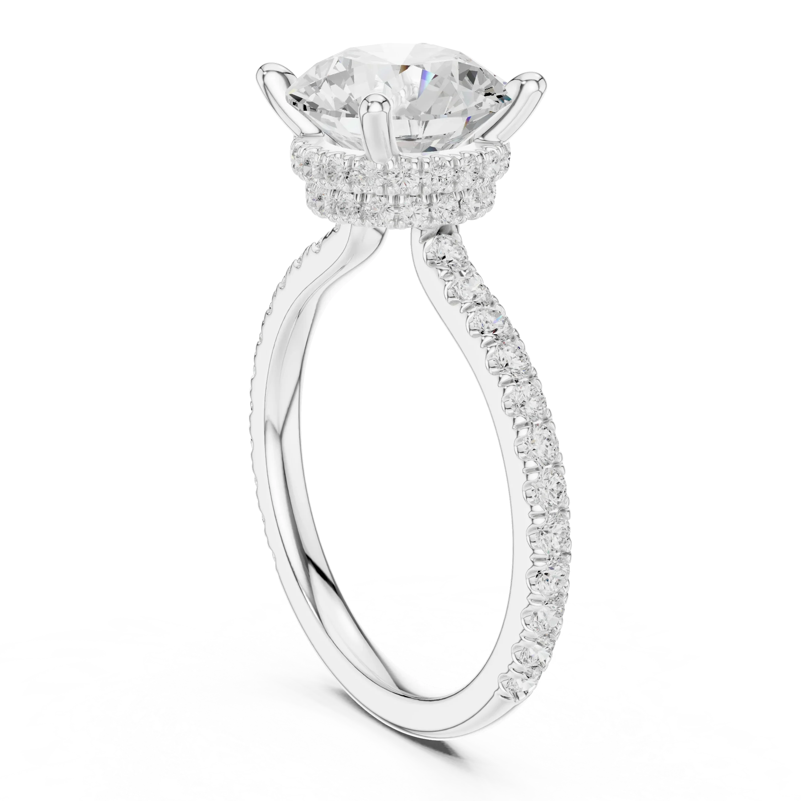 Round Cut Diamond Double Hidden Halo Engagement Ring