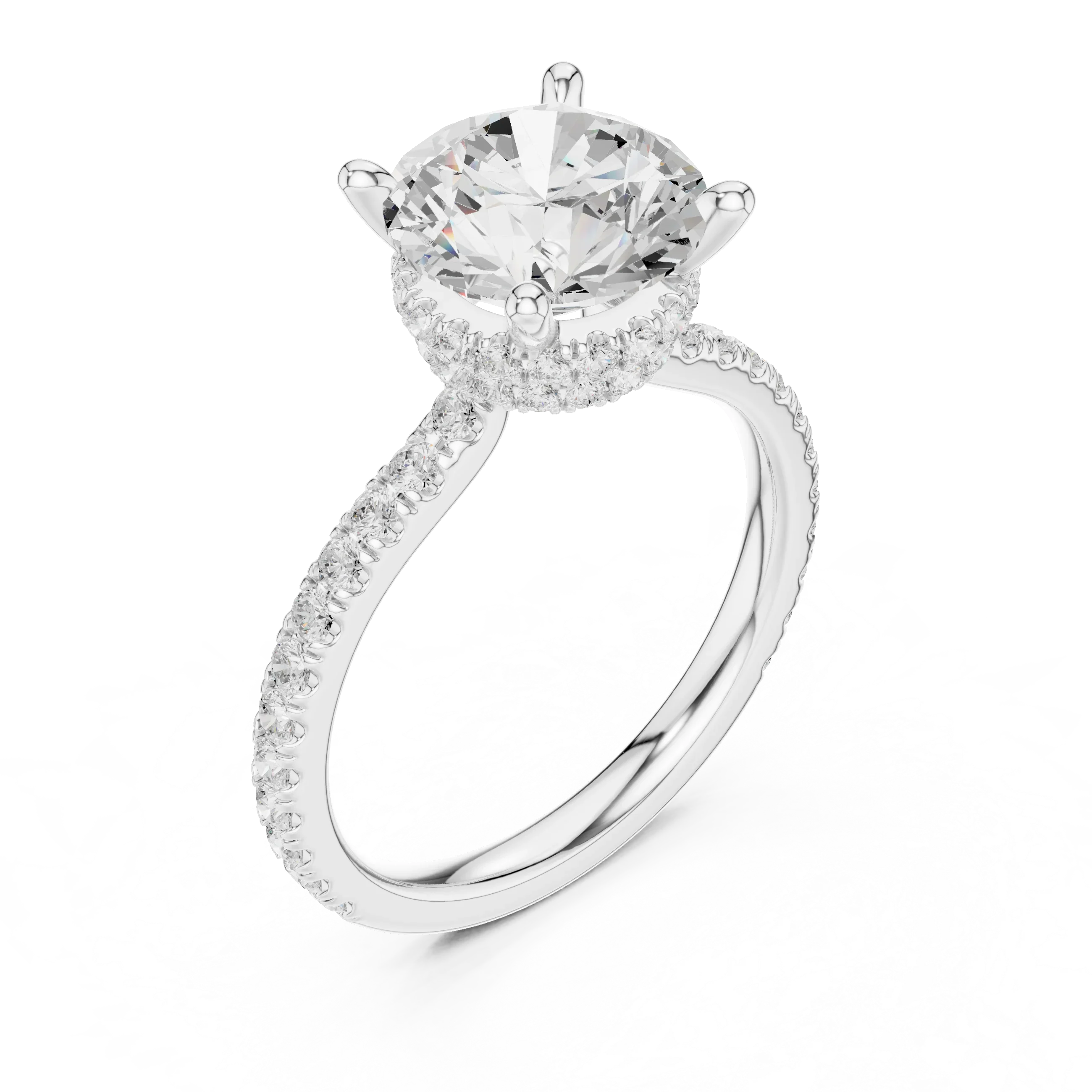 Round Cut Diamond Double Hidden Halo Engagement Ring