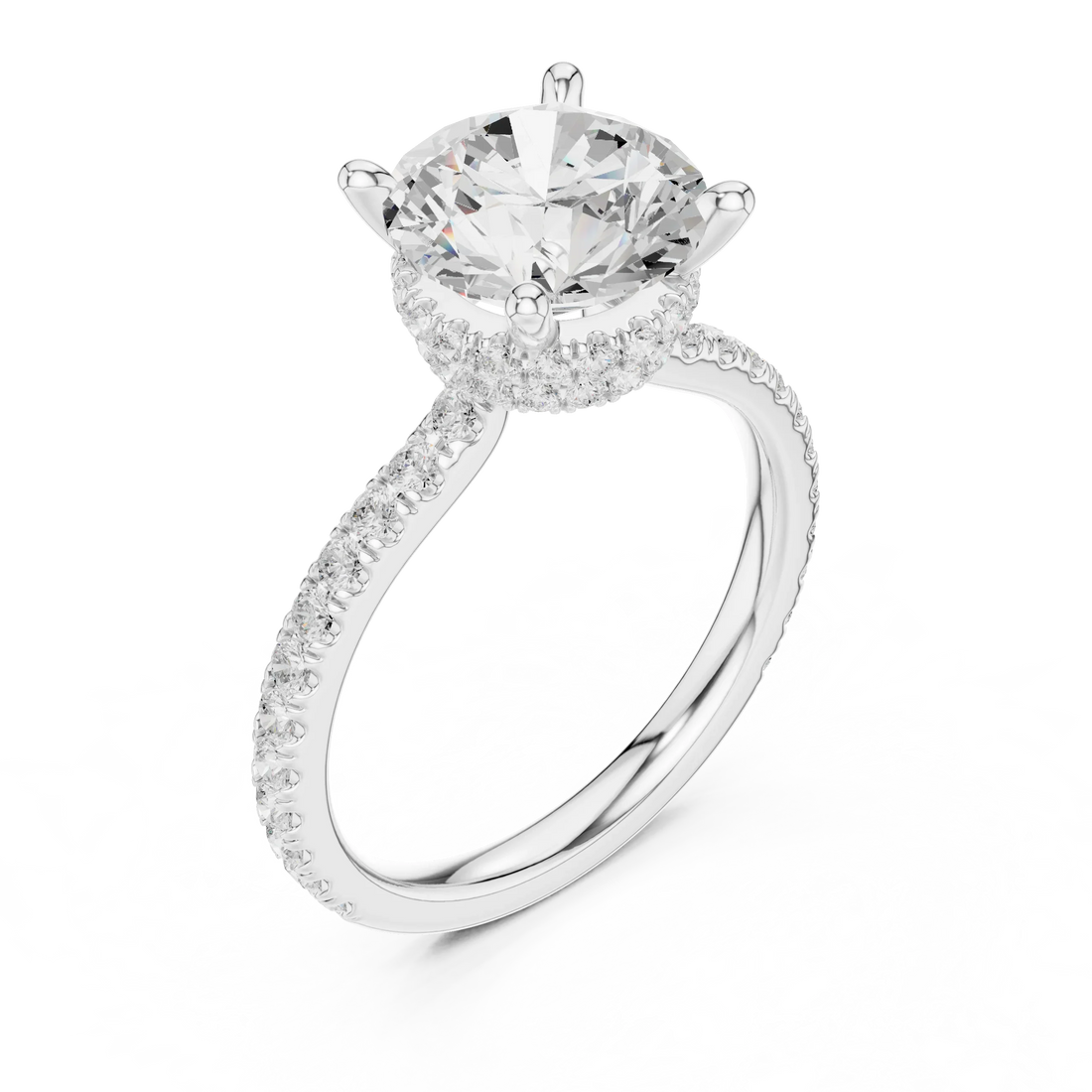 Round Cut Diamond Double Hidden Halo Engagement Ring