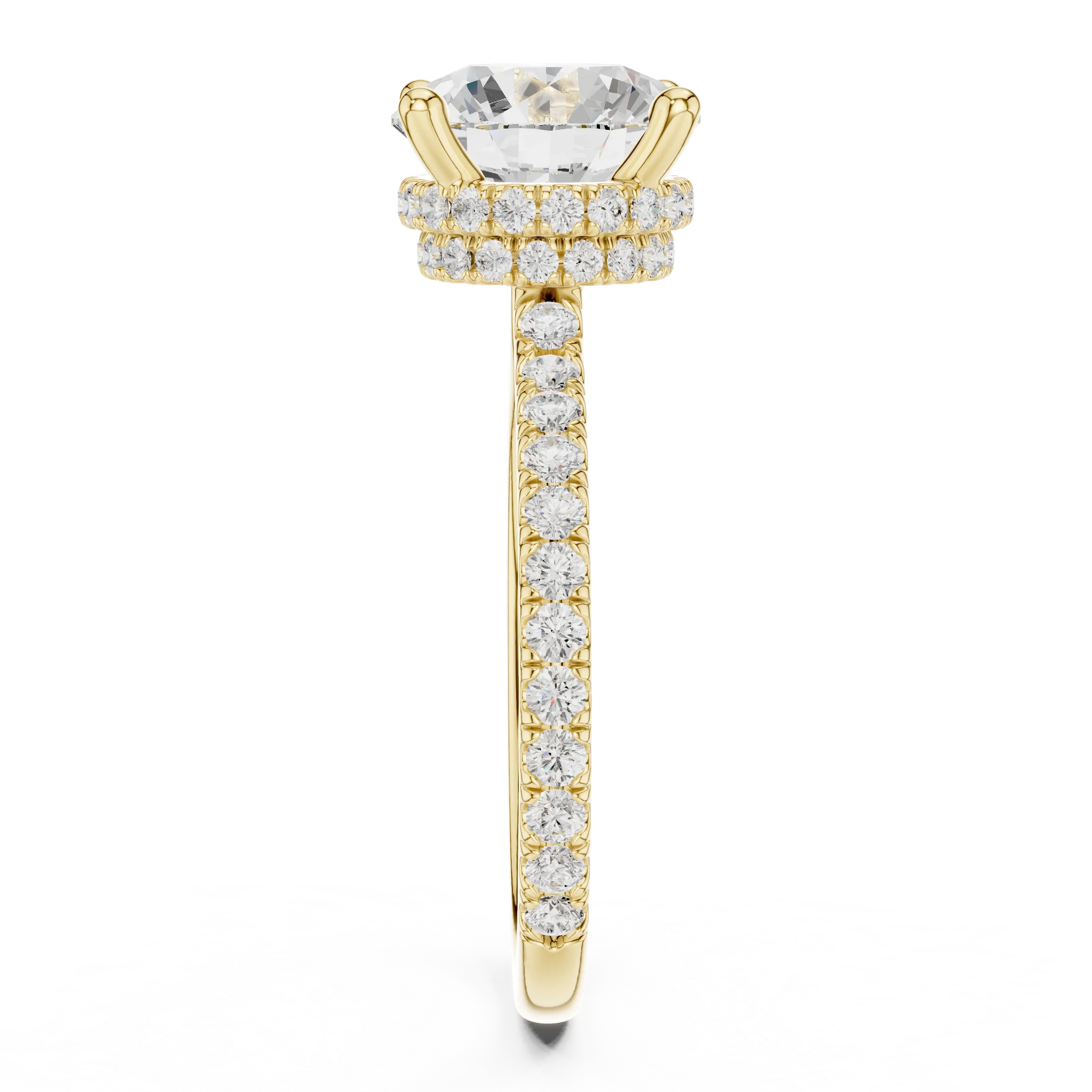 Round Cut Diamond Double Hidden Halo Engagement Ring