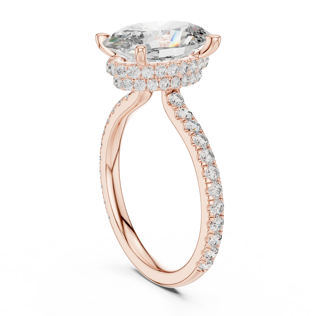 Cushion Diamond Double Halo Engagement Ring with Pave Band