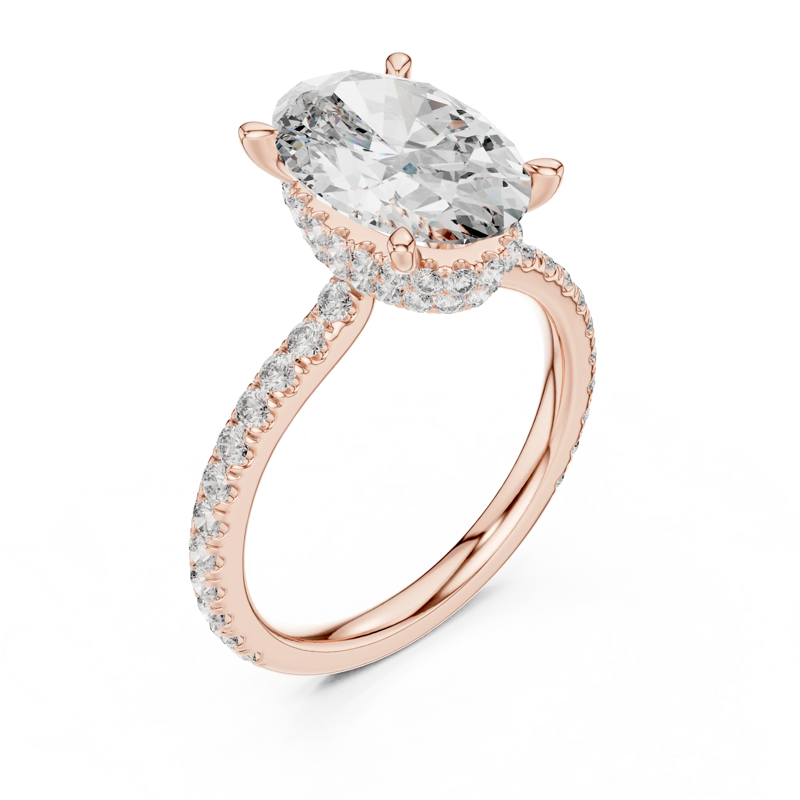 Cushion Diamond Double Halo Engagement Ring with Pave Band