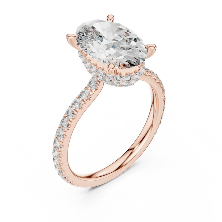 Cushion Diamond Double Halo Engagement Ring with Pave Band