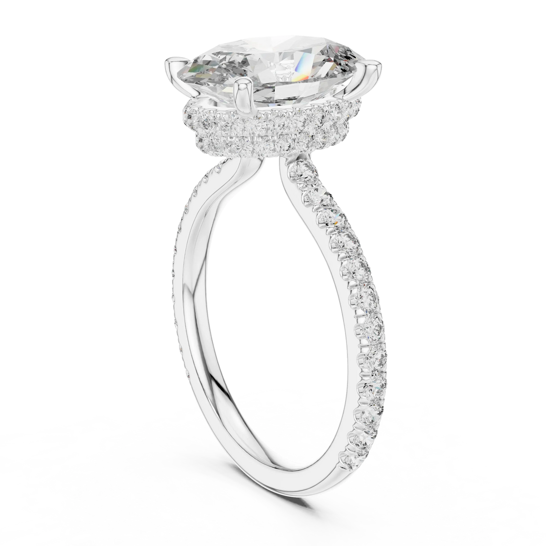 Cushion Diamond Double Halo Engagement Ring with Pave Band