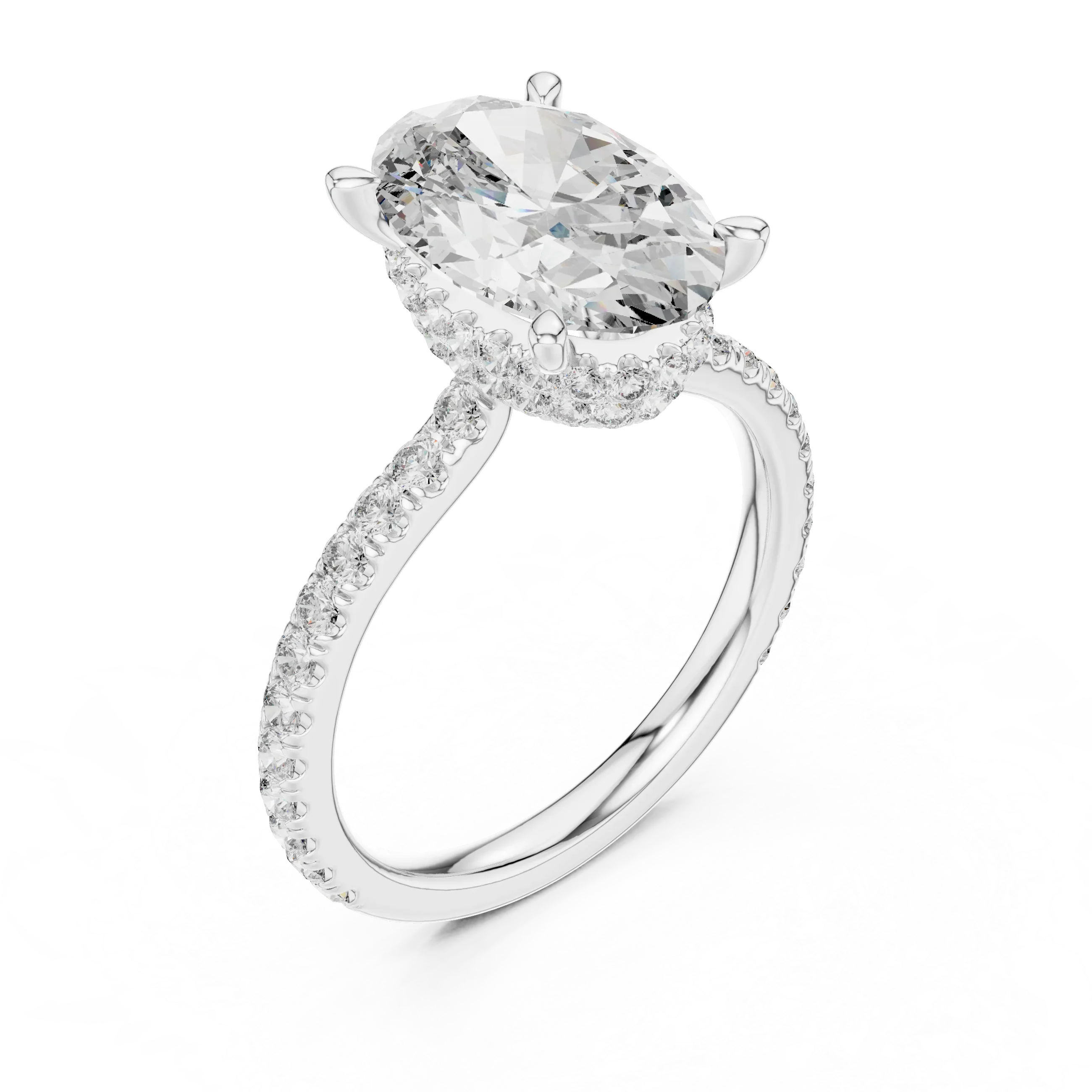 Cushion Diamond Double Halo Engagement Ring with Pave Band