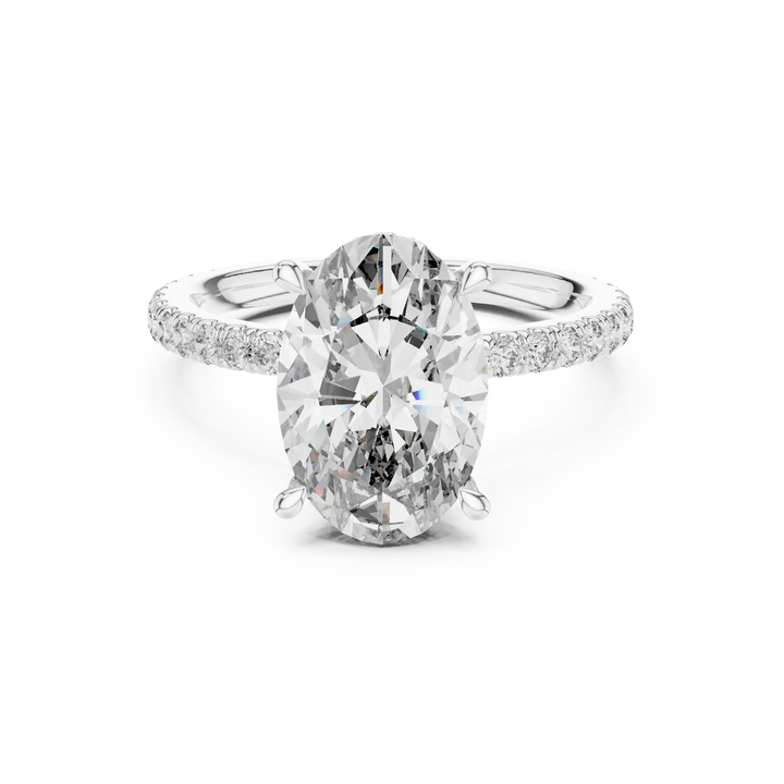 Cushion Diamond Double Halo Engagement Ring with Pave Band