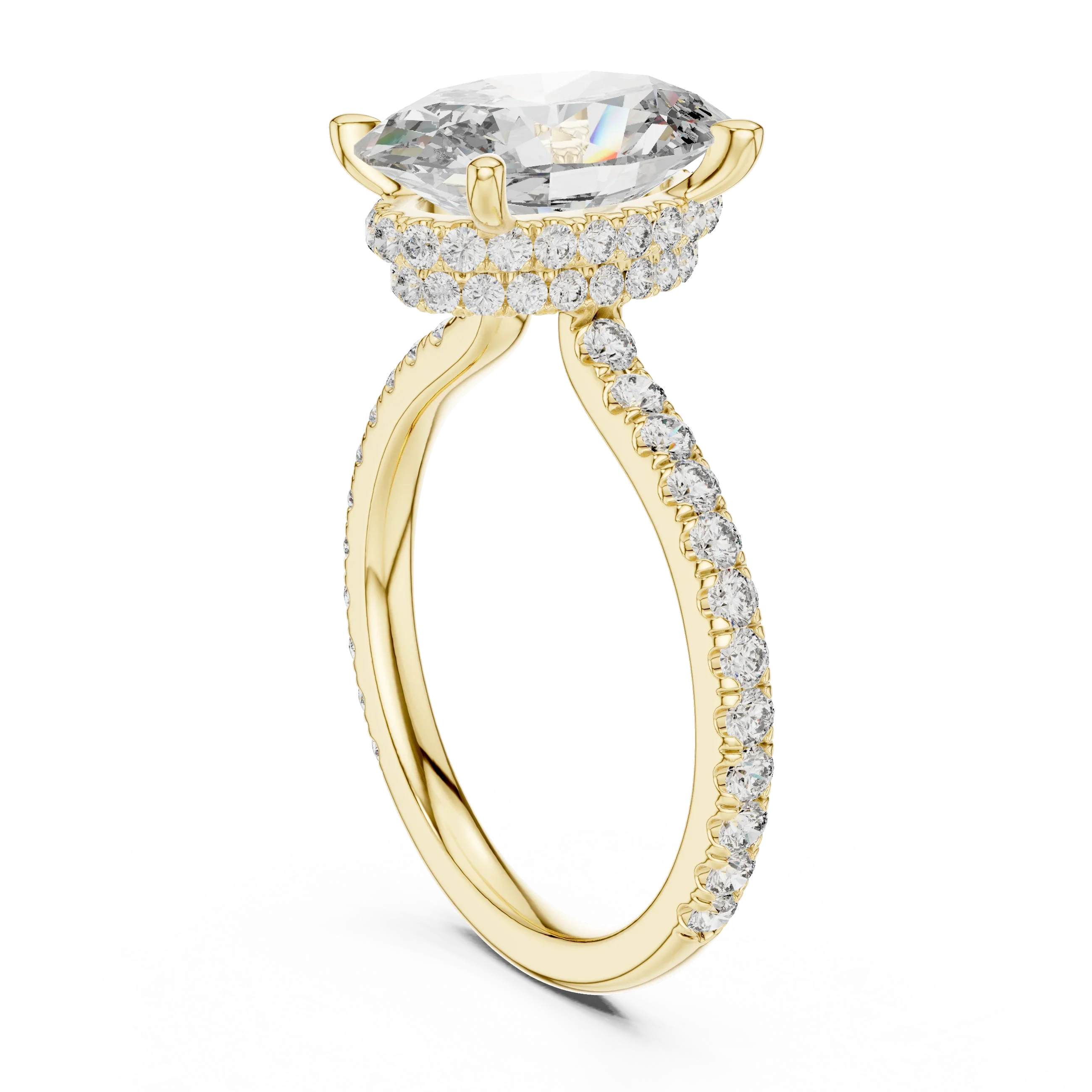 Cushion Diamond Double Halo Engagement Ring with Pave Band