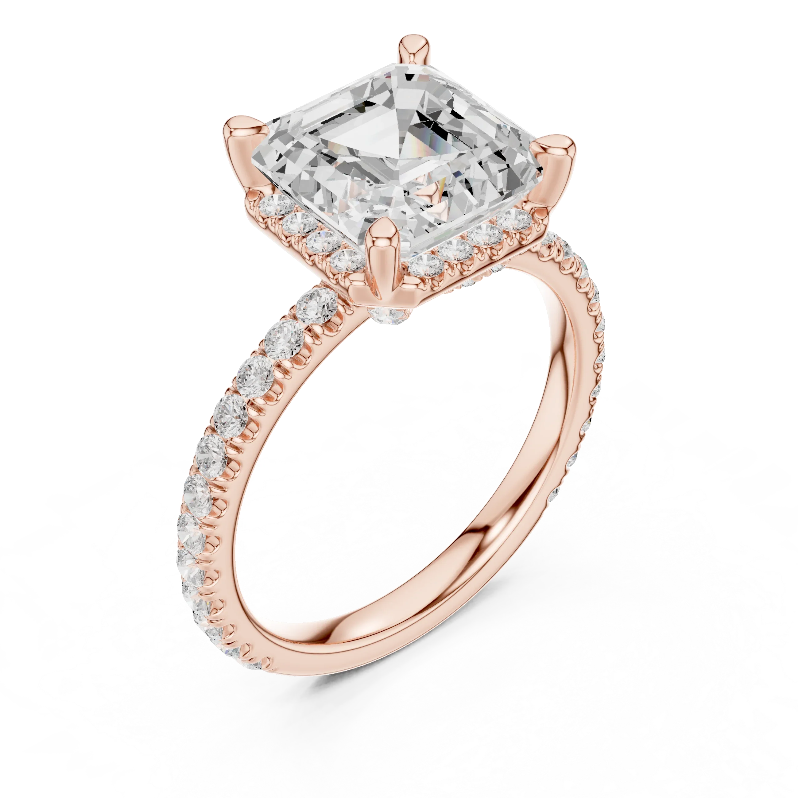 Asscher Diamond Hidden Halo Engagement Ring