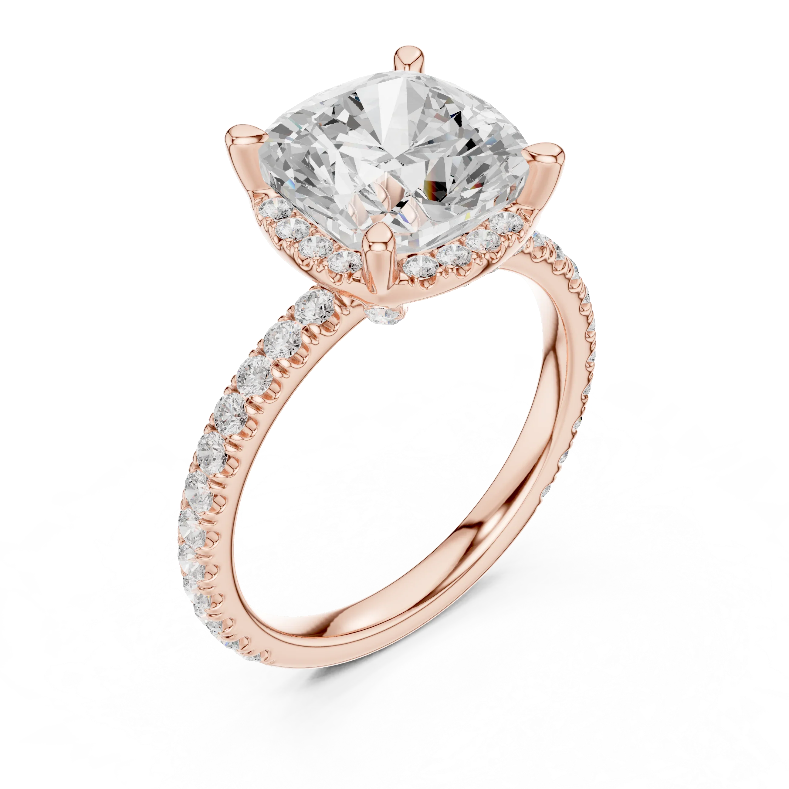 Cushion Diamond Hidden Halo Engagement Ring