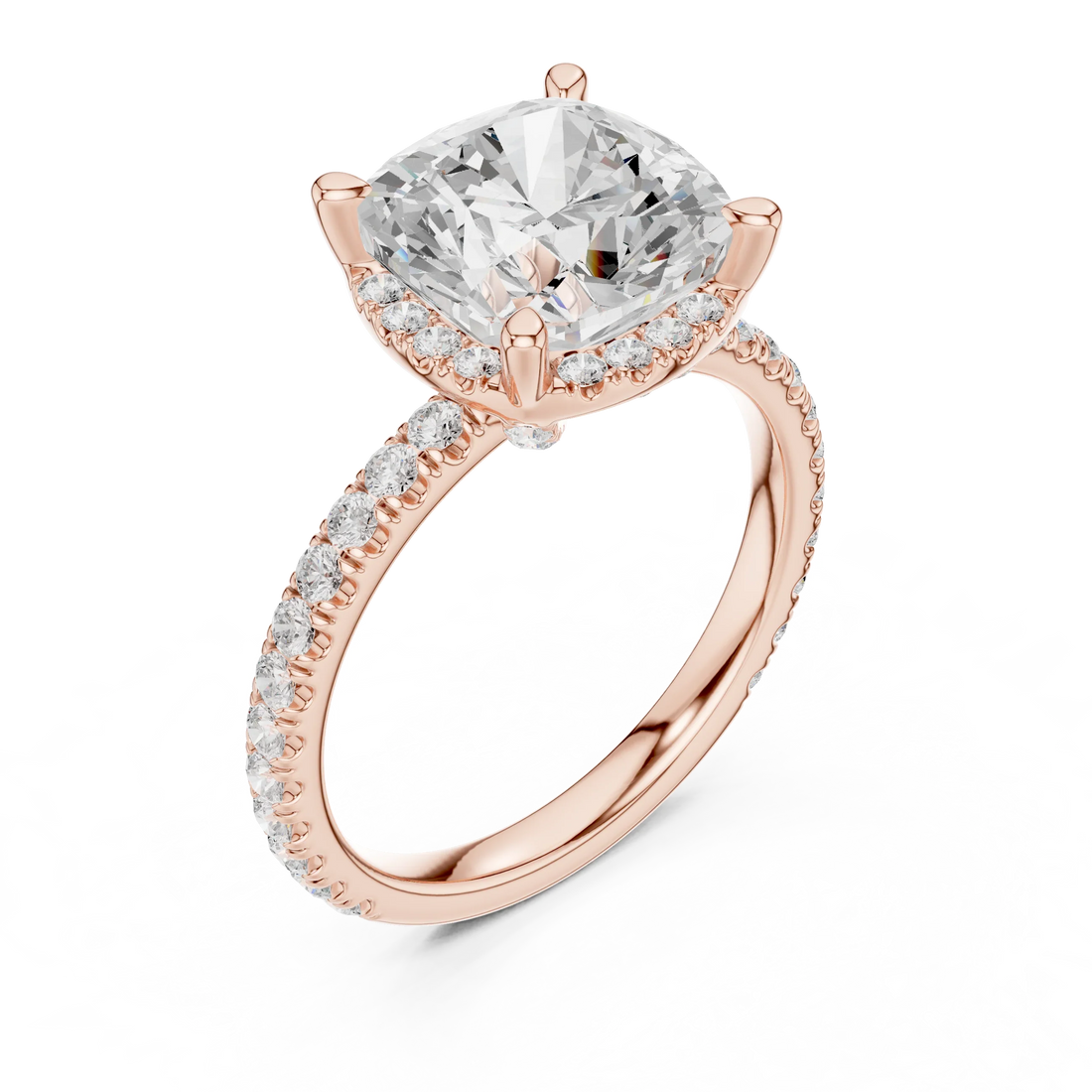 Cushion Diamond Hidden Halo Engagement Ring