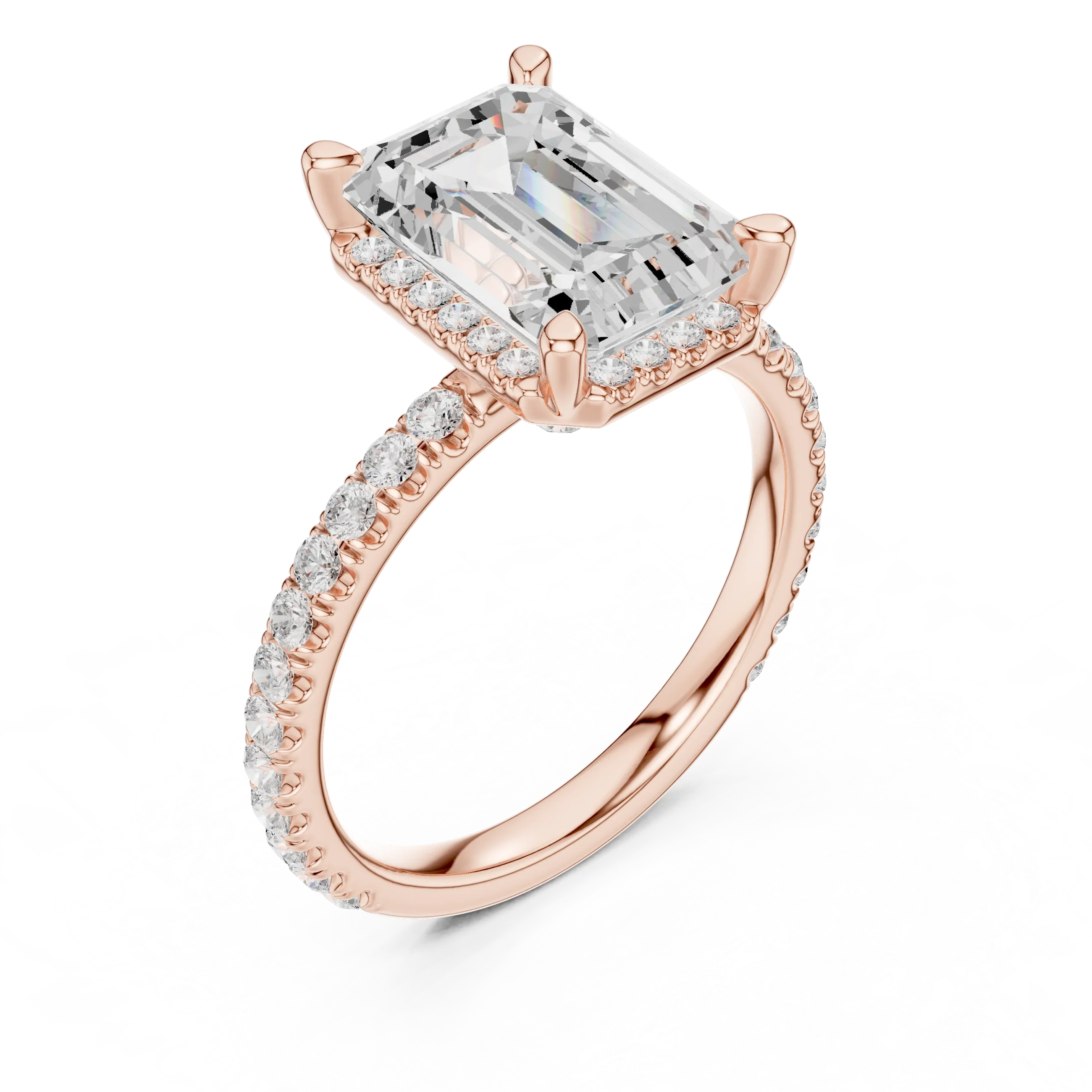 Emerald Diamond Hidden Halo Engagement Ring