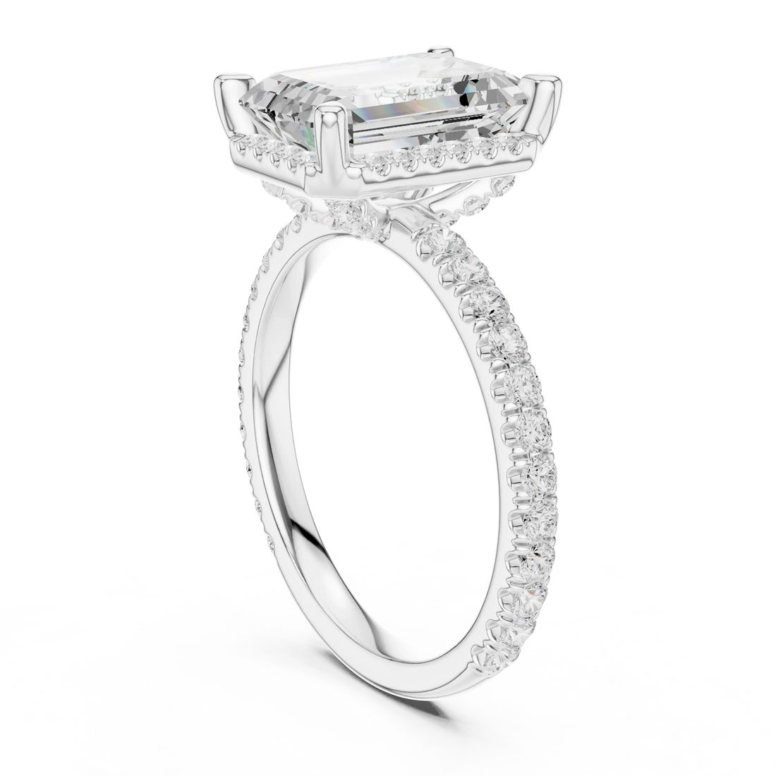 Emerald Diamond Hidden Halo Engagement Ring