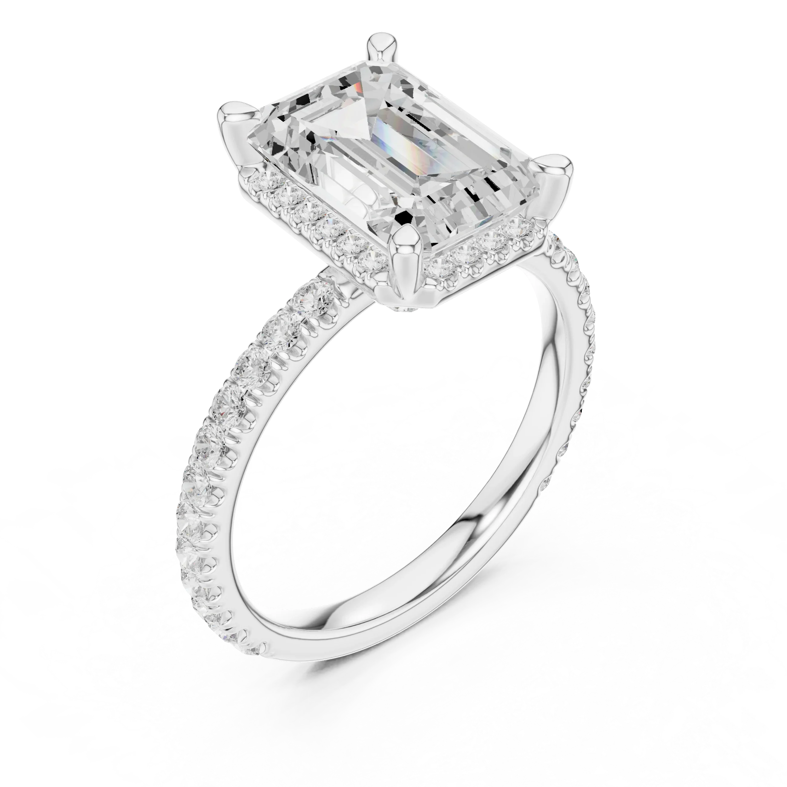 Emerald Diamond Hidden Halo Engagement Ring