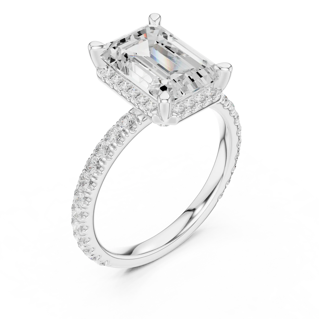 Emerald Diamond Hidden Halo Engagement Ring